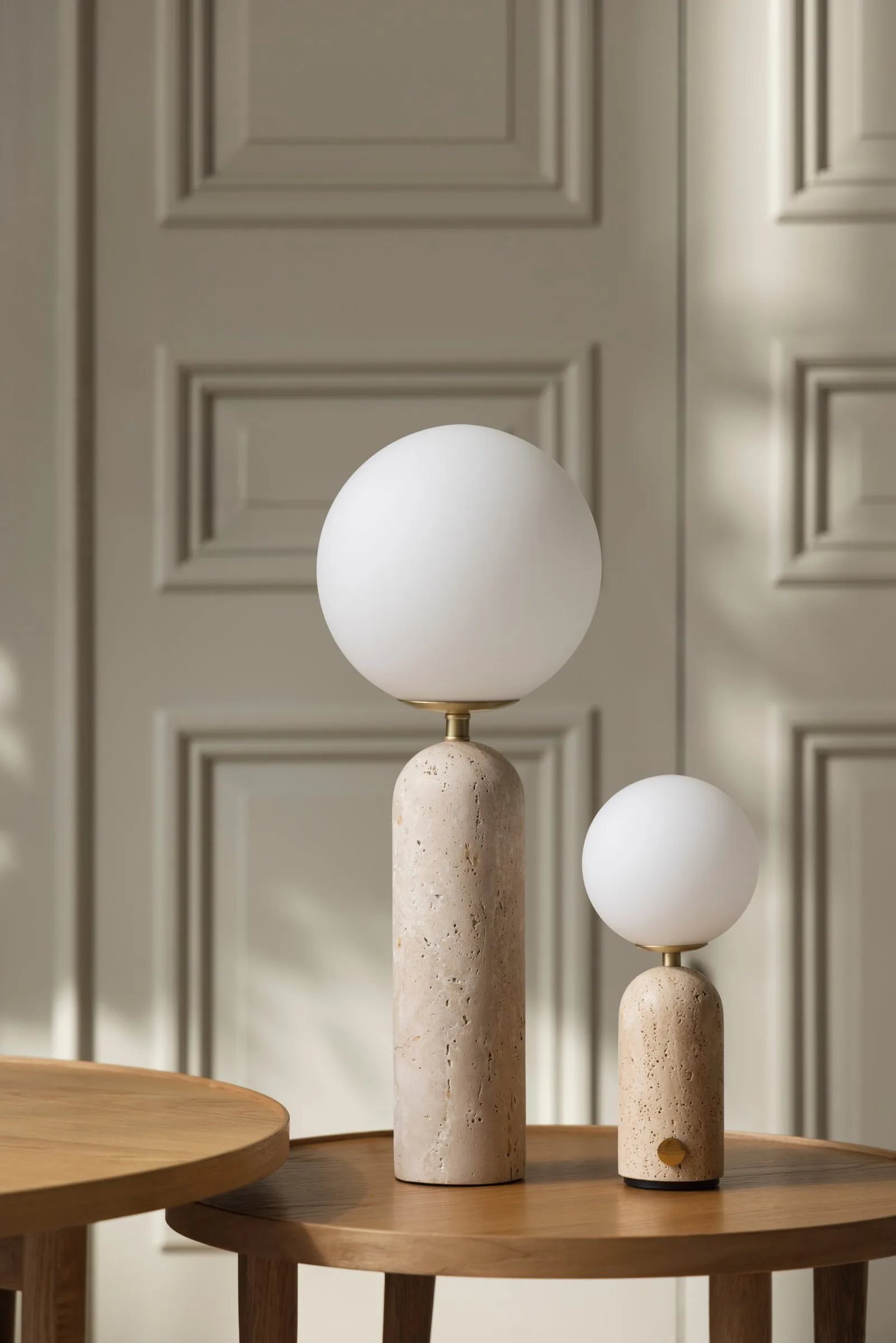 Torrano portable table lamp, Beige travertine, 27,5 cm Globen Lighting