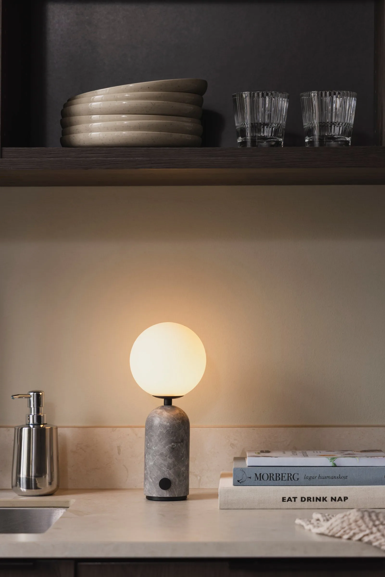 Torrano portable table lamp, Grey marble, 27,5 cm Globen Lighting