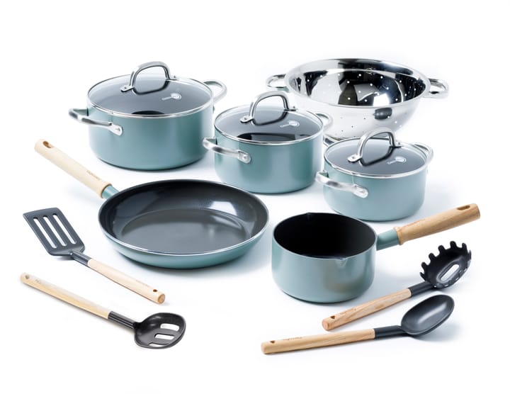 Mayflower Pro pot and frying pan set 12 pieces, Green-blue GreenPan