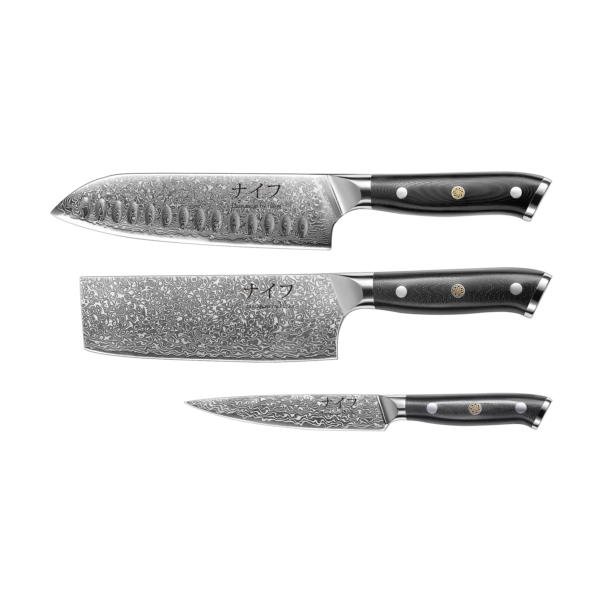 Damascus By Hâws 3-piece knife set, Black-stainless steel Hâws