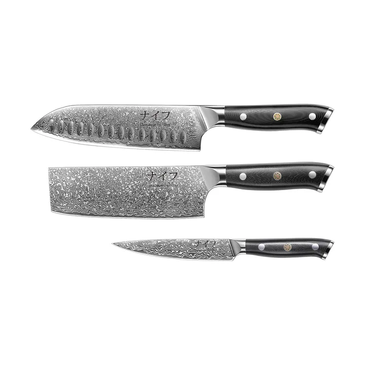 Damascus By Hâws 3-piece knife set - Black-stainless steel - Hâws