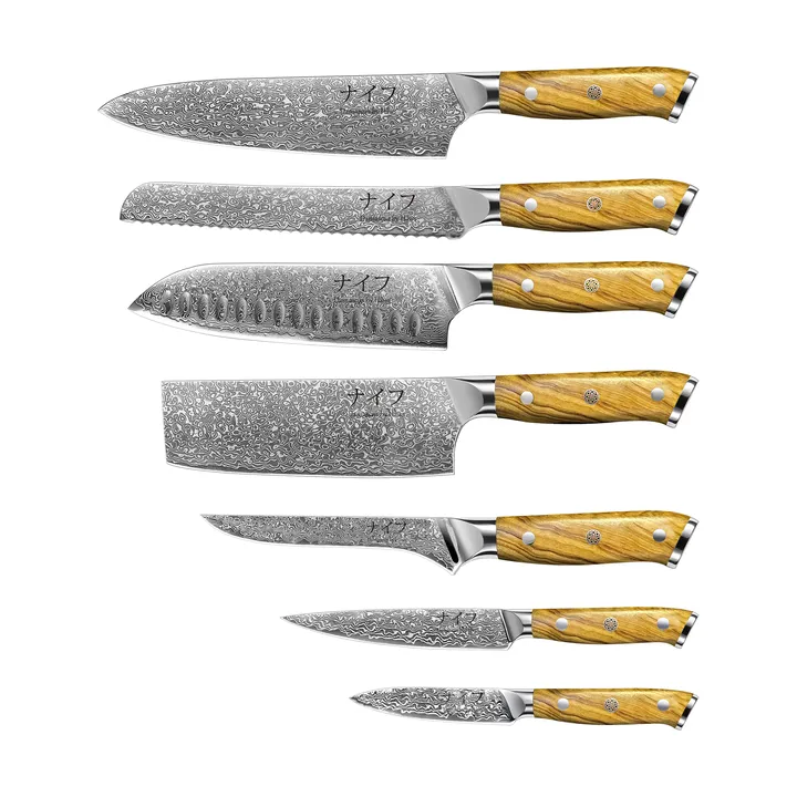 Damascus by Hâws knife set 7-piece - Brown-stainless steel - Hâws