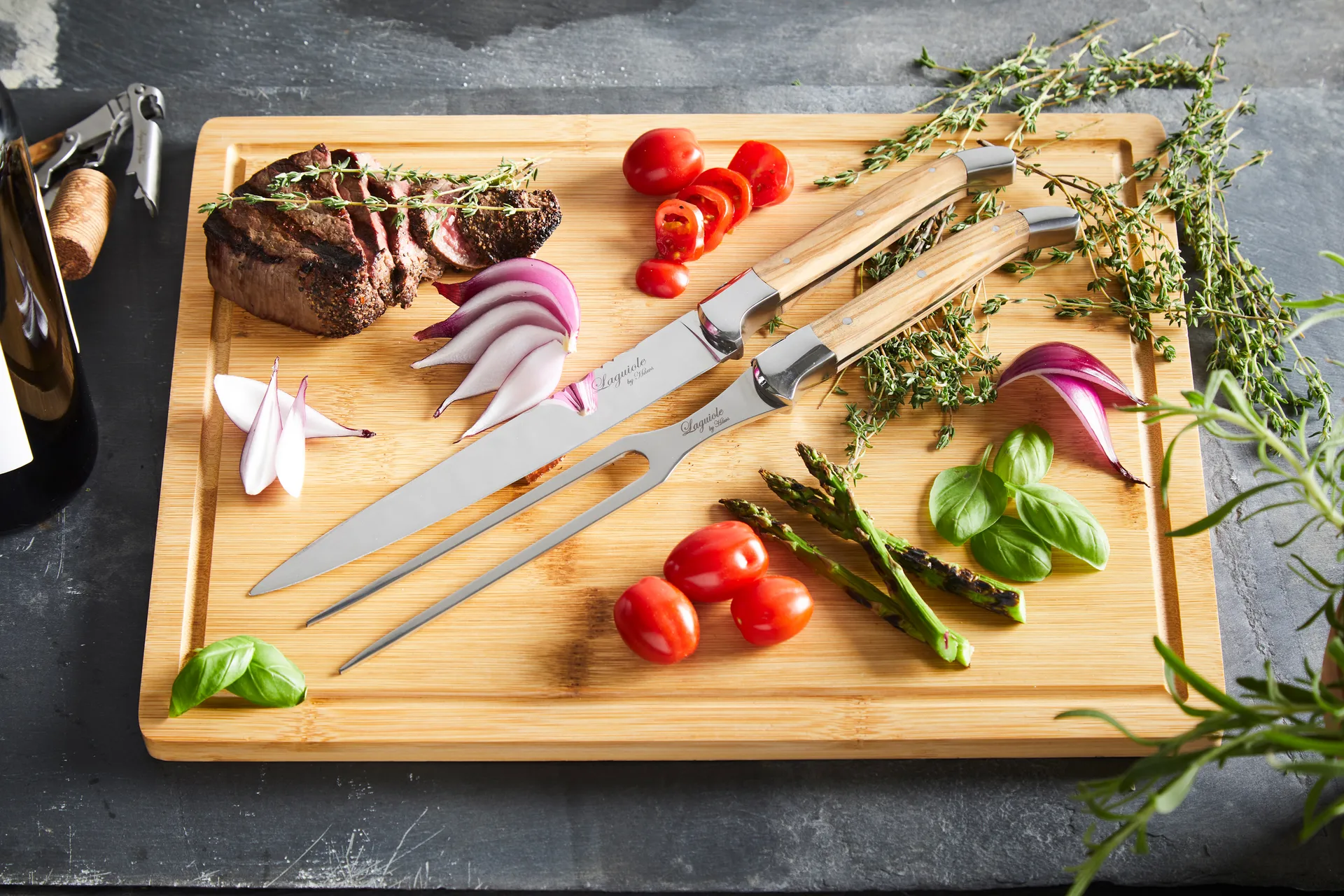 Laguiole By Hâws carving set with cutting board 3-piece, Olive Hâws