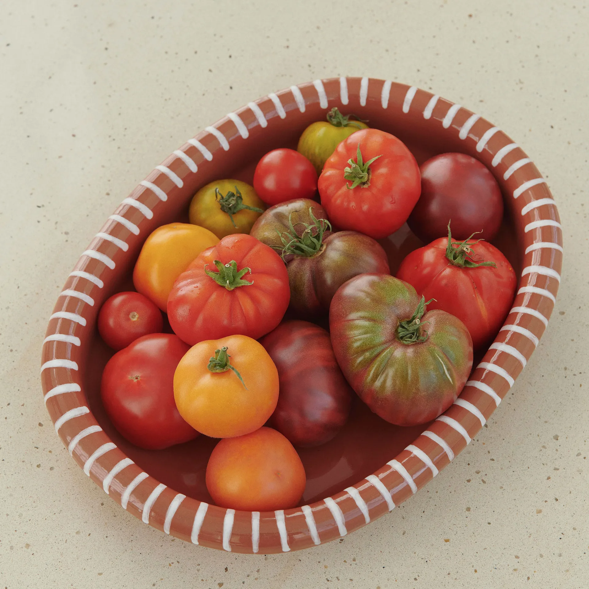 Barro oval serving plate, Natural with stripes, large 27x36 cm HAY