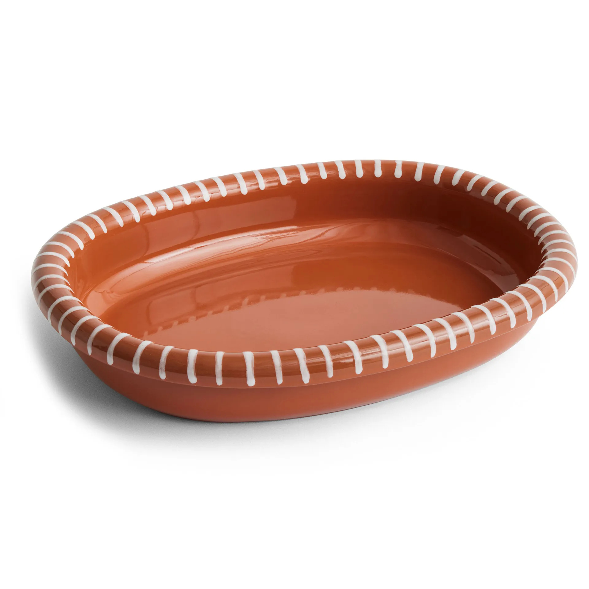 Barro oval serving platter large 27x36 cm, Natural with stripes HAY