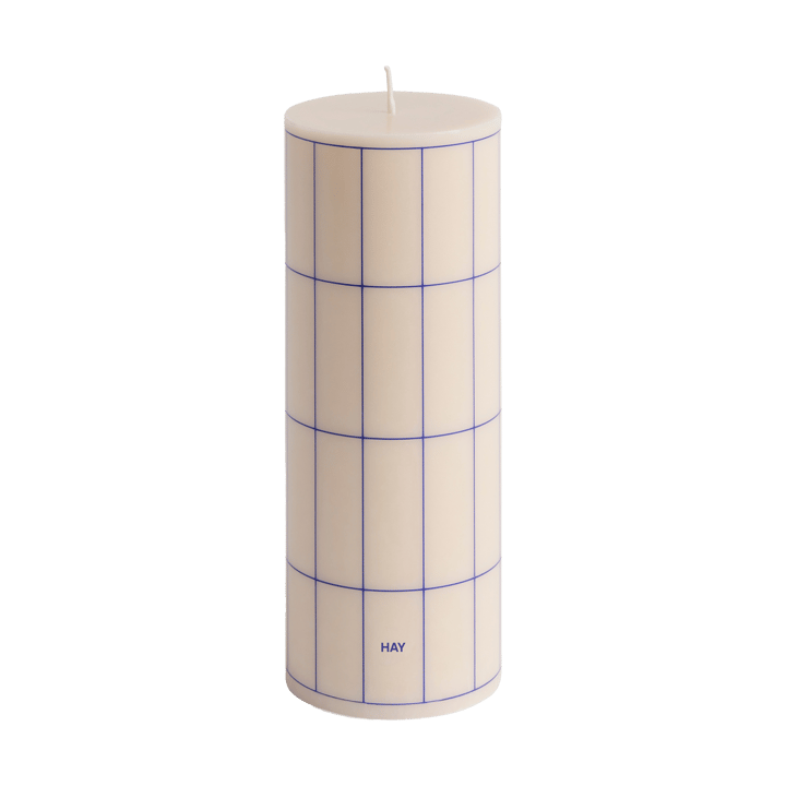 Column Candle block candle medium 20 cm - Off white-blue grid check - HAY