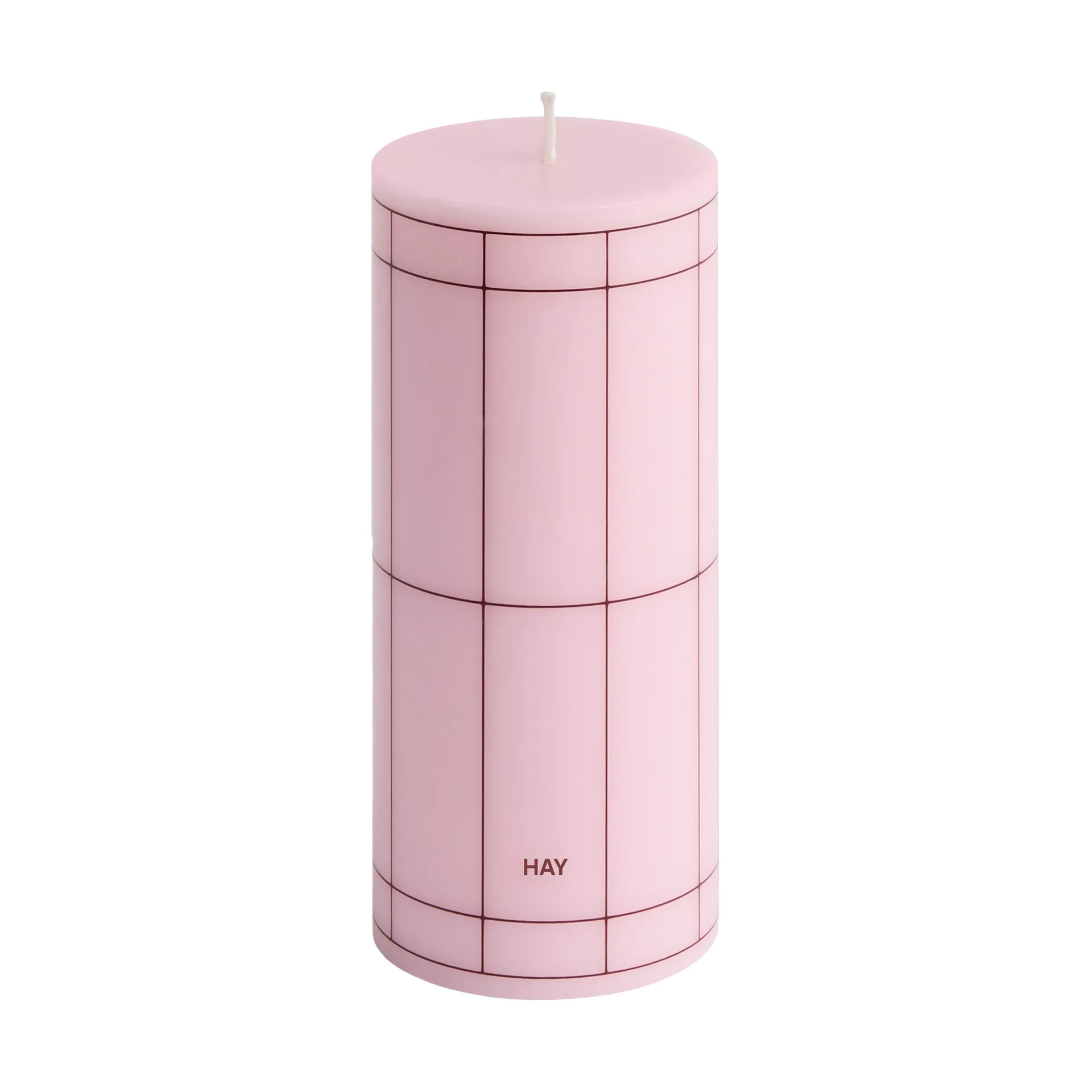 Column Candle block candle small 15 cm, Light pink-bordeaux grid HAY