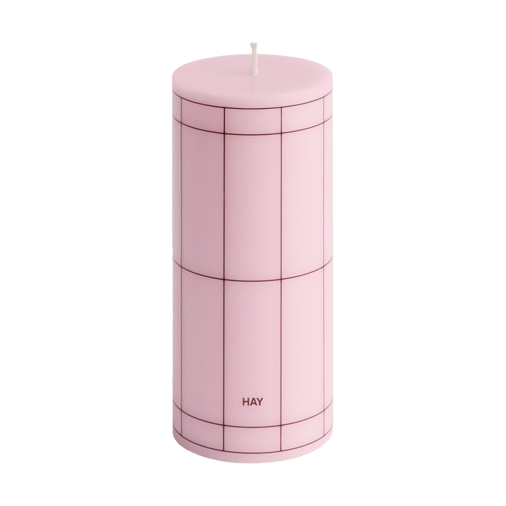 Column Candle block candle small 15 cm - Light pink-bordeaux grid - HAY