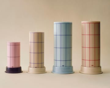 Column Candle block candle small 15 cm - Light pink-bordeaux grid - HAY