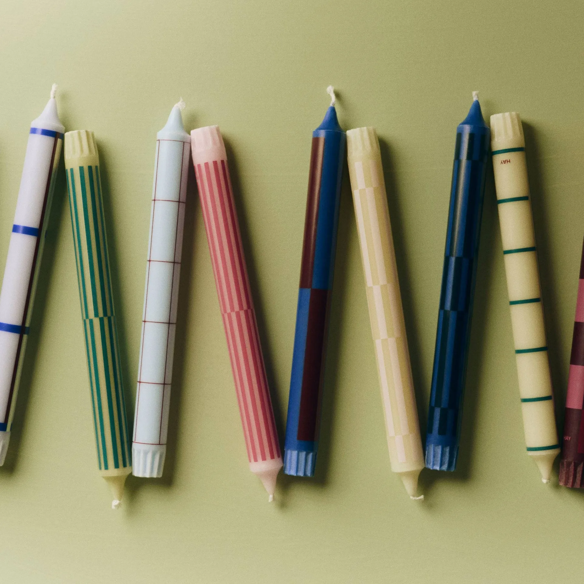 Pattern candle mix 4-pack, Green-silver HAY