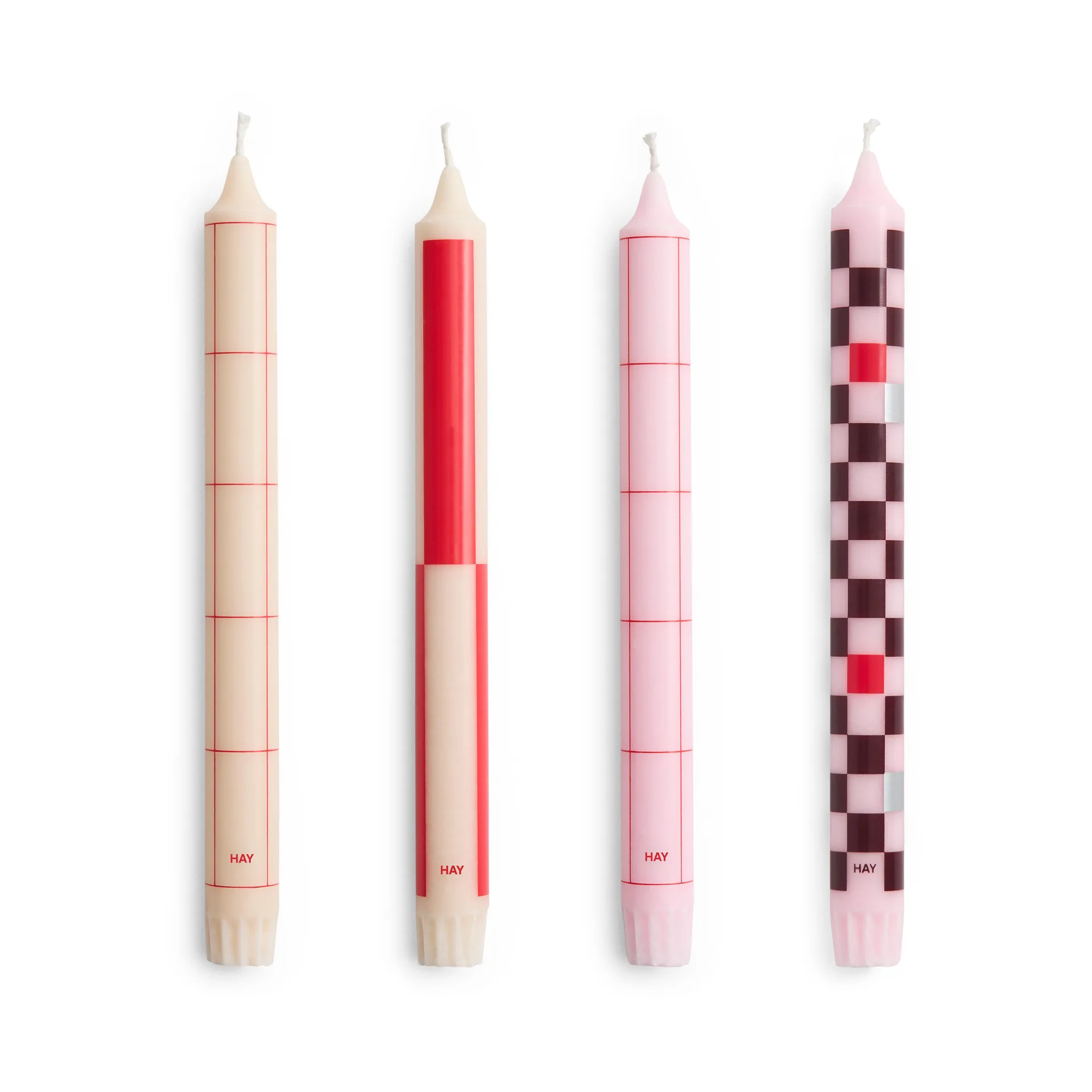 Pattern candle mix 4-pack, Reds-bordeaux HAY