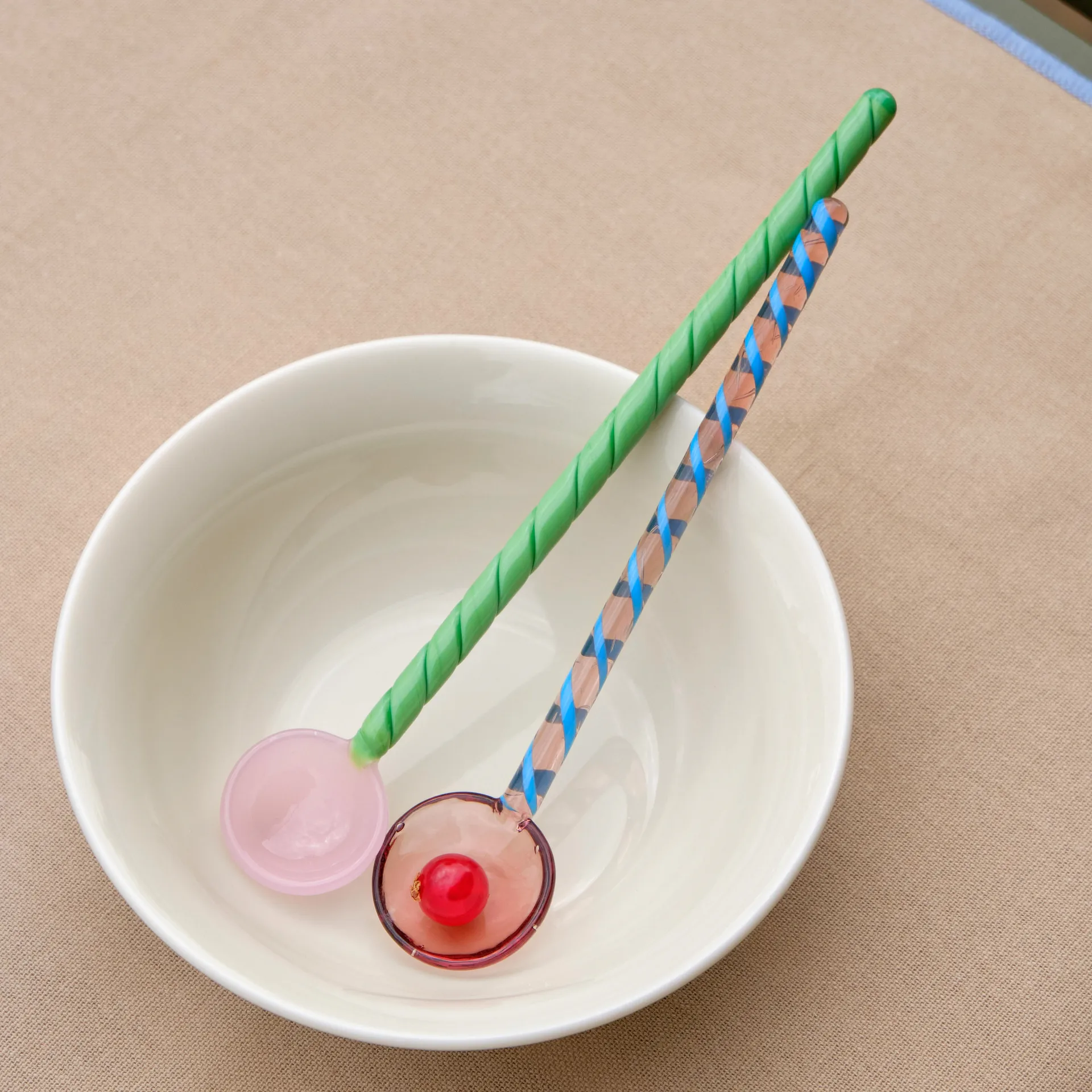 Twist glass spoon 2-pack, turquoise-light pink HAY