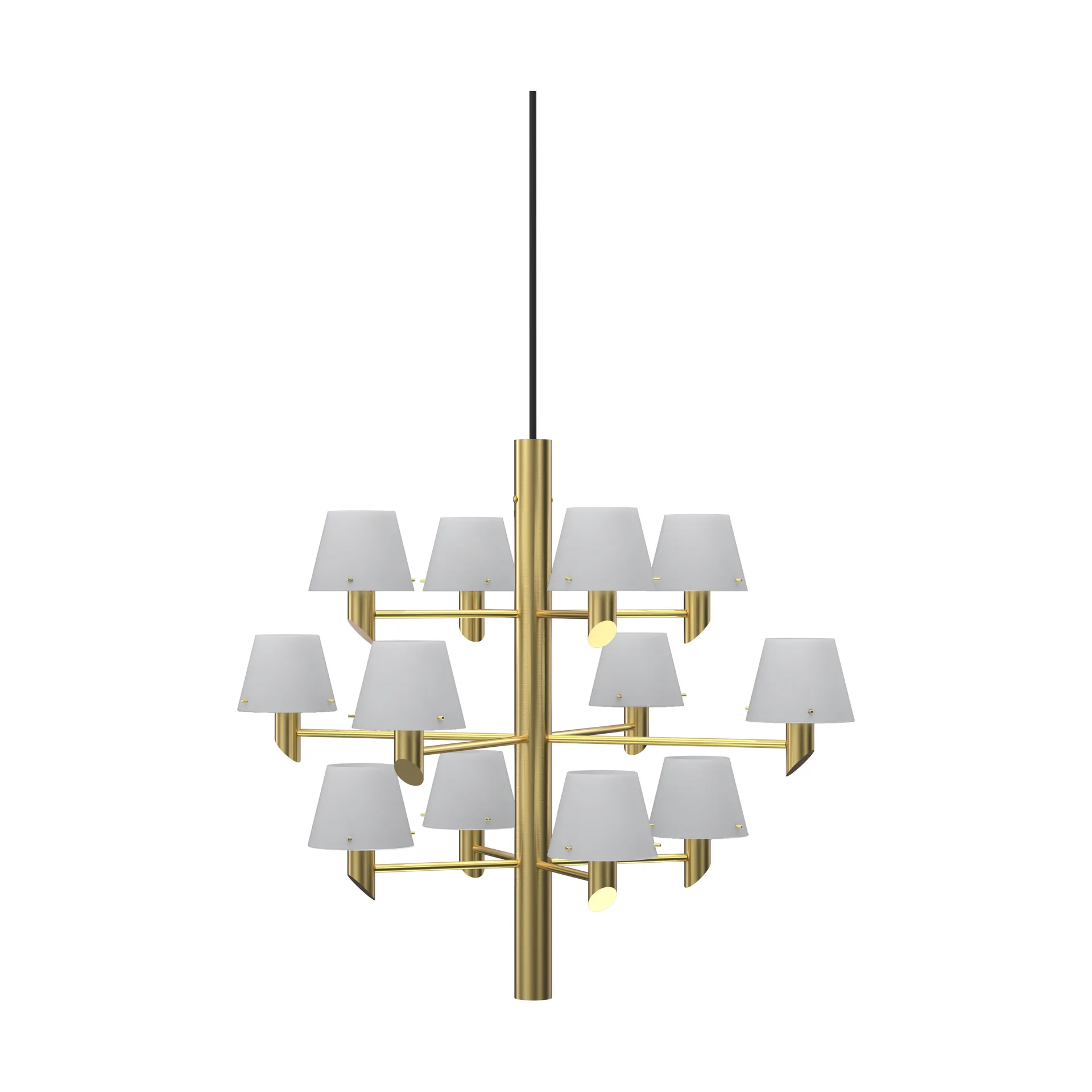 Gil Crown 12 Chandelier, Satin brass-opal glass Herstal