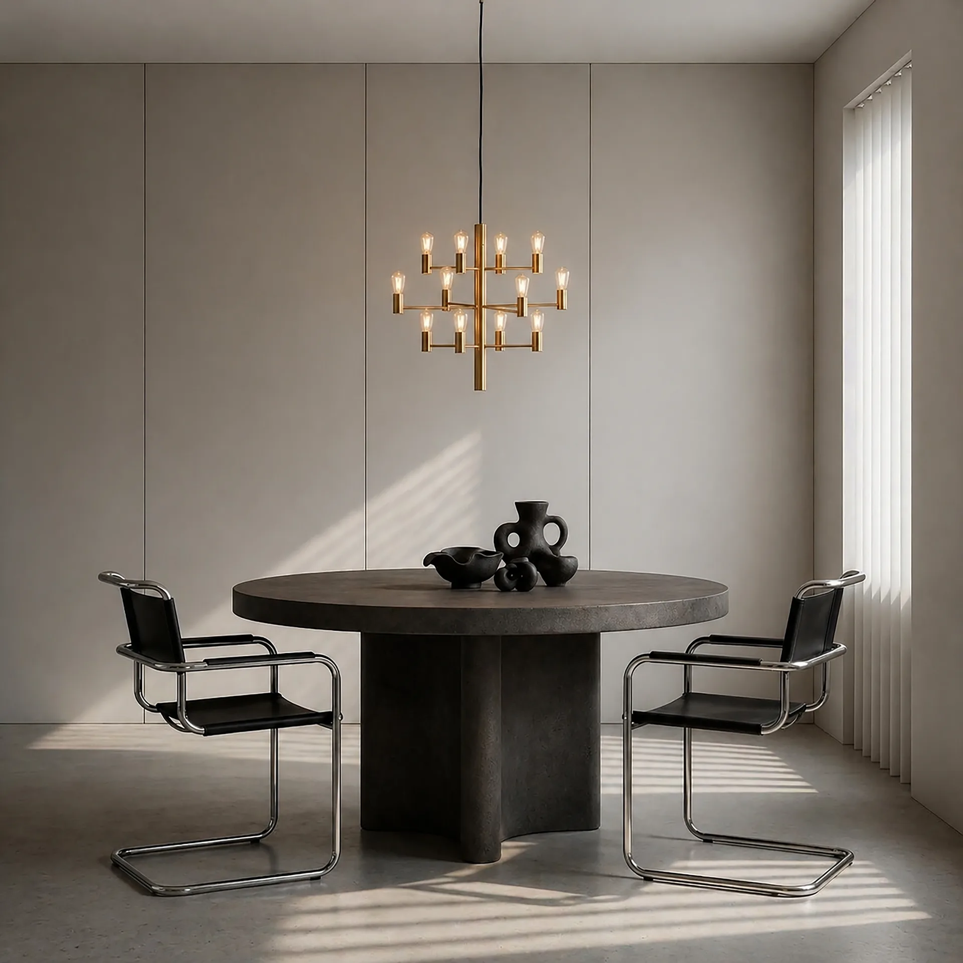 Manola 12 chandelier, satin brass Herstal