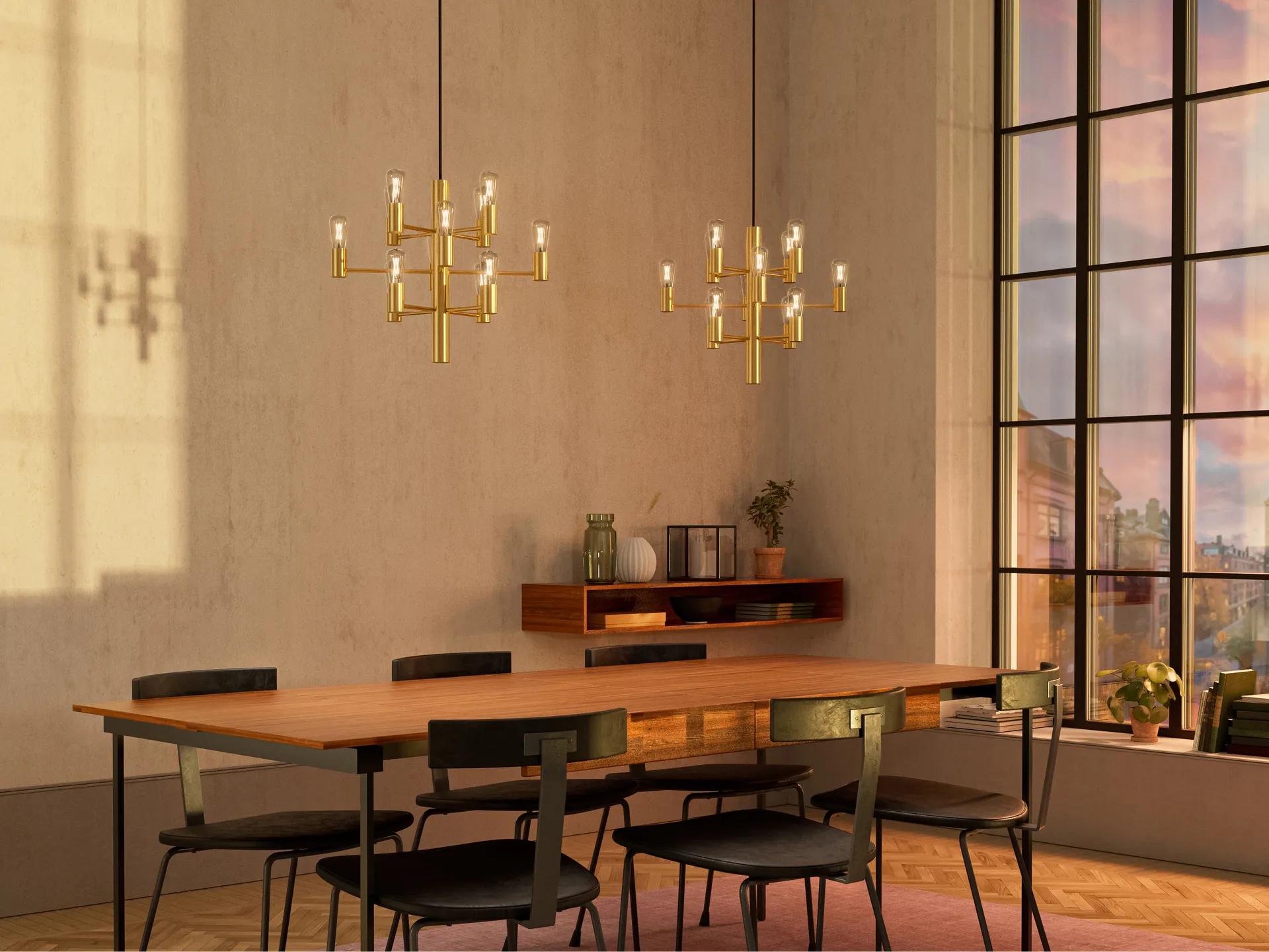 Manola Mini 12 chandelier, Satin-brass Herstal