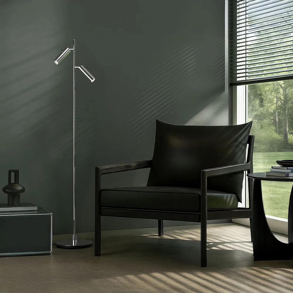Pipeline floor lamp, Chrome-double Herstal