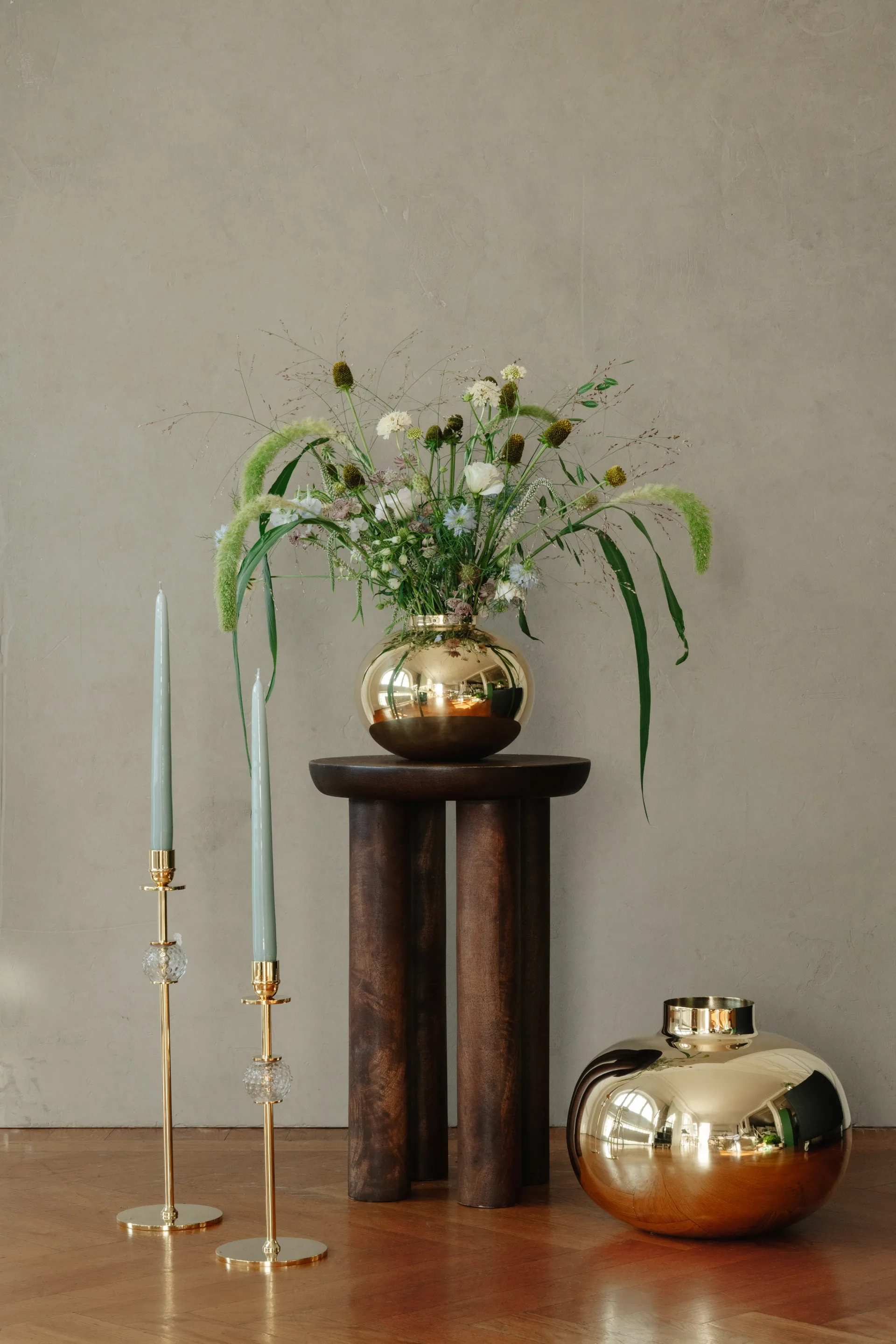 Alba candle sticks 30 cm, Solid brass and glass Hilke Collection