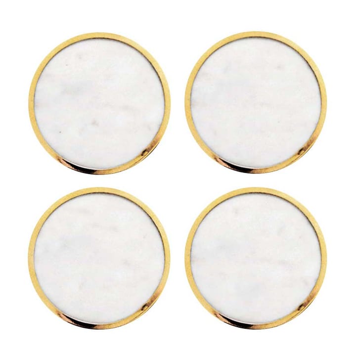 Hilke Collection coaster 4-pack, White marble-solid brass Hilke Collection