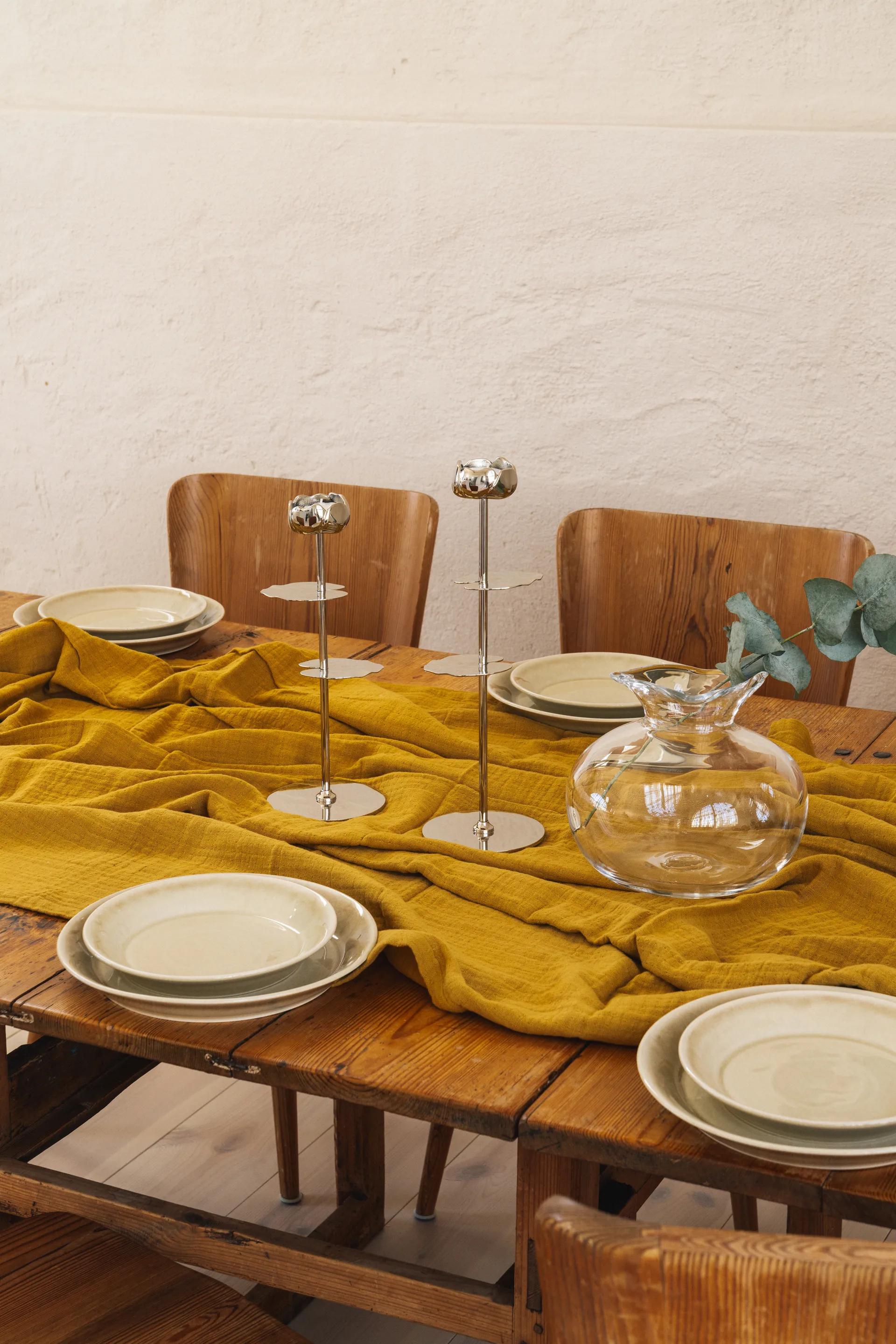 Ninfea Alta candlestick 35 cm, Nickel-plated brass Hilke Collection