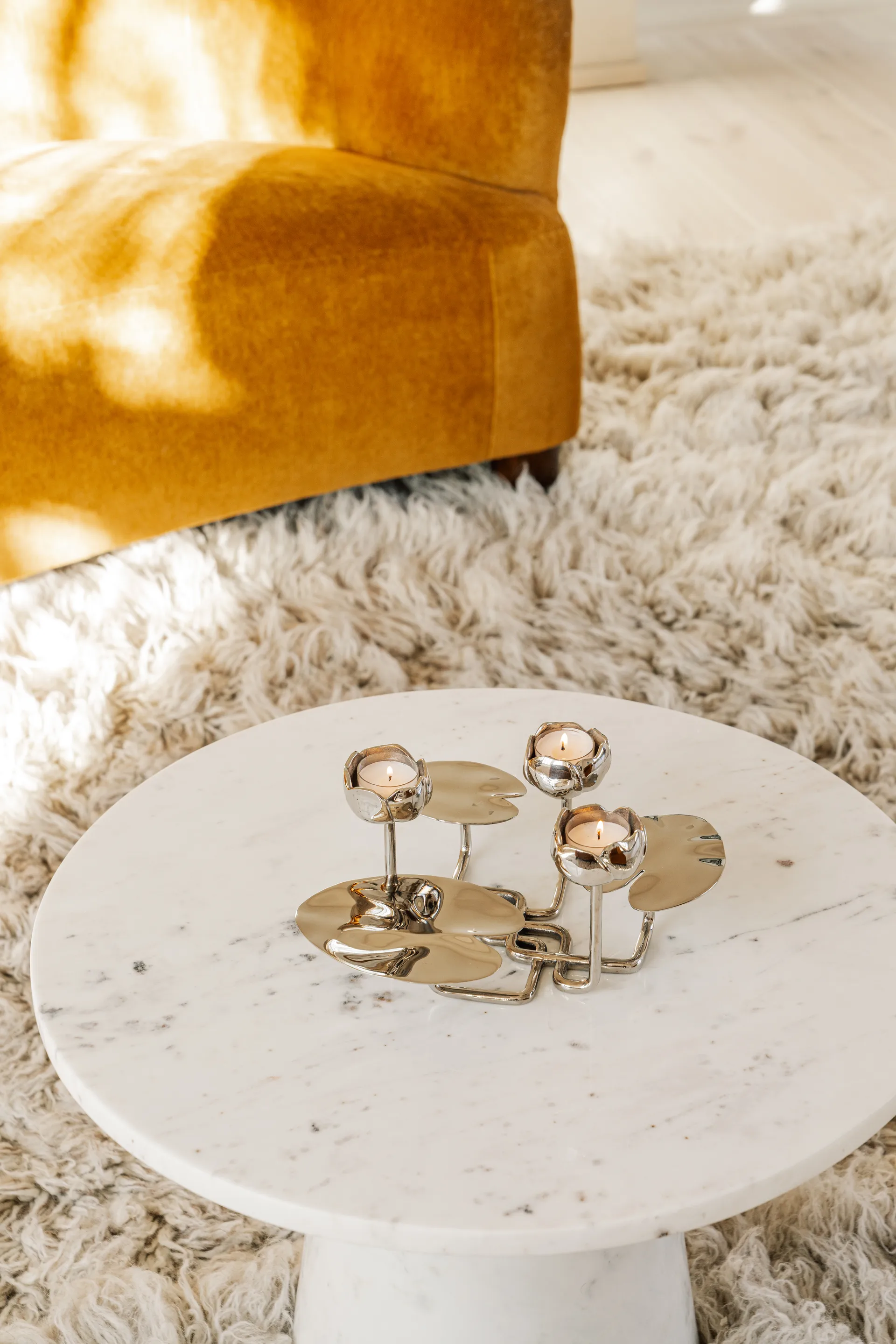 Ninfea grande candlestick, Nickel-plated brass Hilke Collection