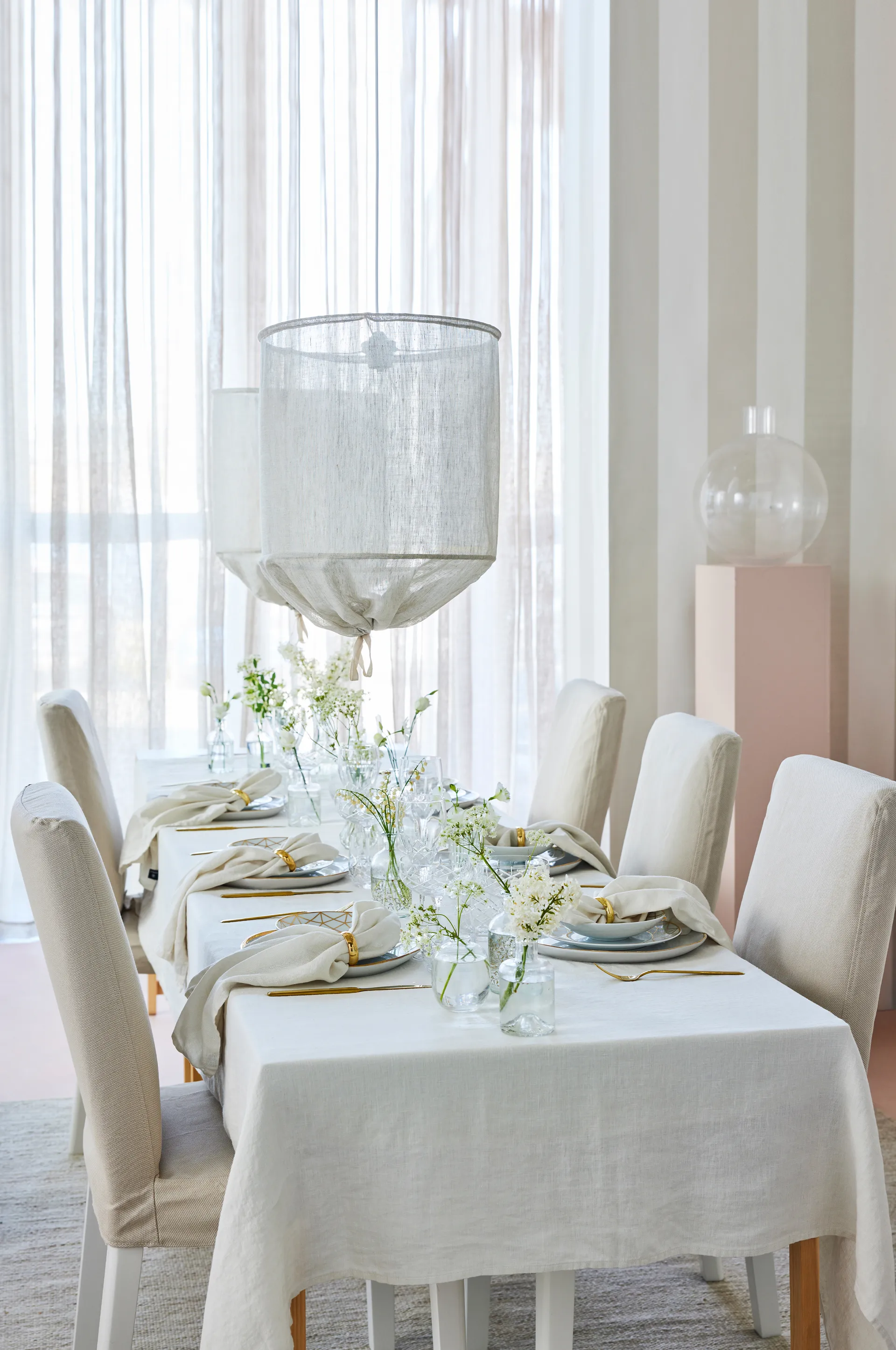 Sunshine tablecloth 140x250 cm, Fog (beige) Himla