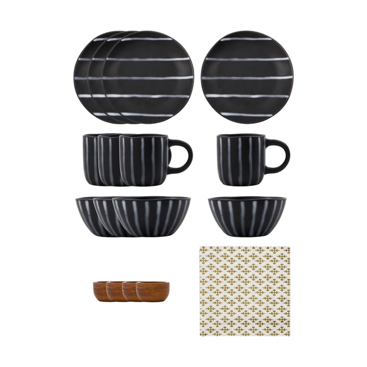 Line brunch set 16 pieces - Black-brown - House Doctor