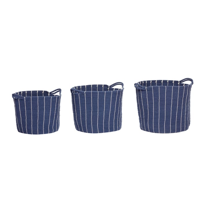 Basket of cotton with handles 3-pack - Blue - Hübsch