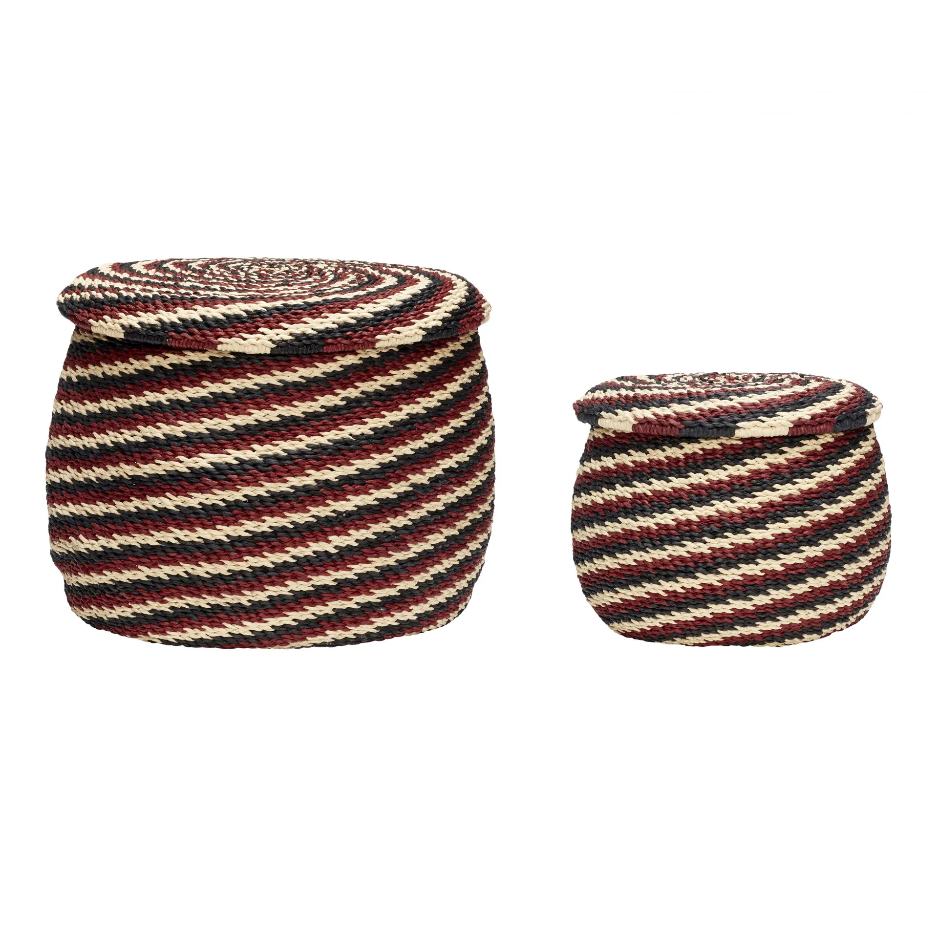 Basket round 2-pack, Nature-black-bordeaux Hübsch Interior