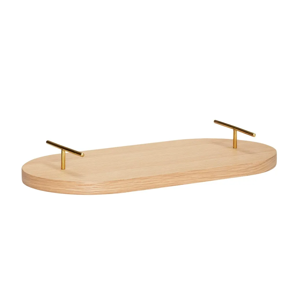 Tray with wooden handle 40 cm, Beige Hübsch
