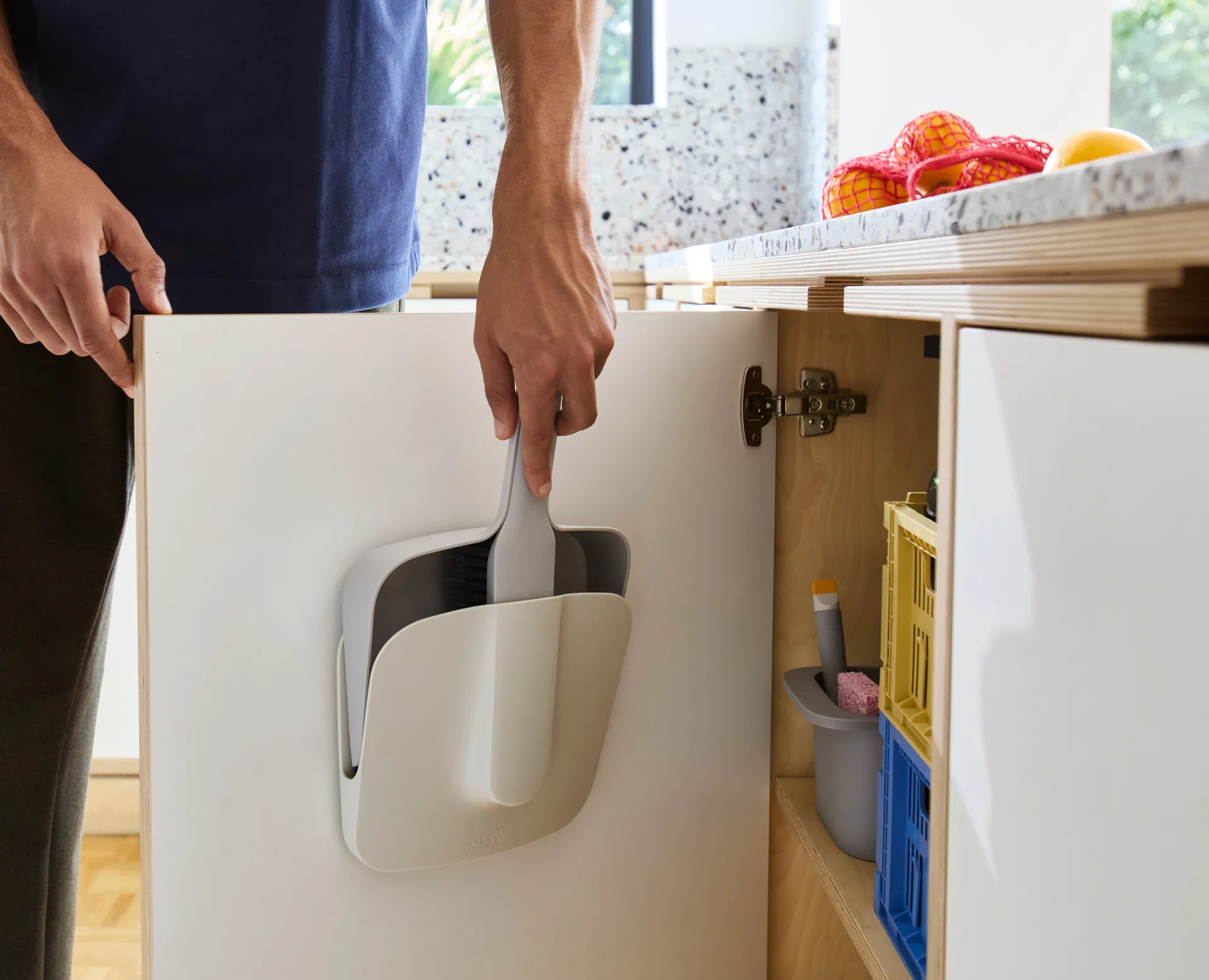 Cleantech wall-mounted dustpan brush with shovel, Stone Joseph Joseph