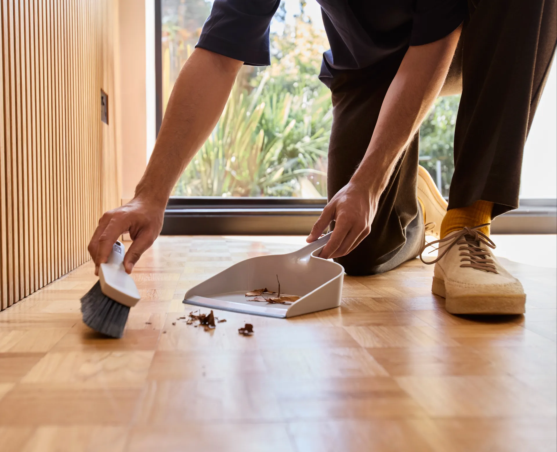 Cleantech wall-mounted dustpan brush with shovel, Stone Joseph Joseph