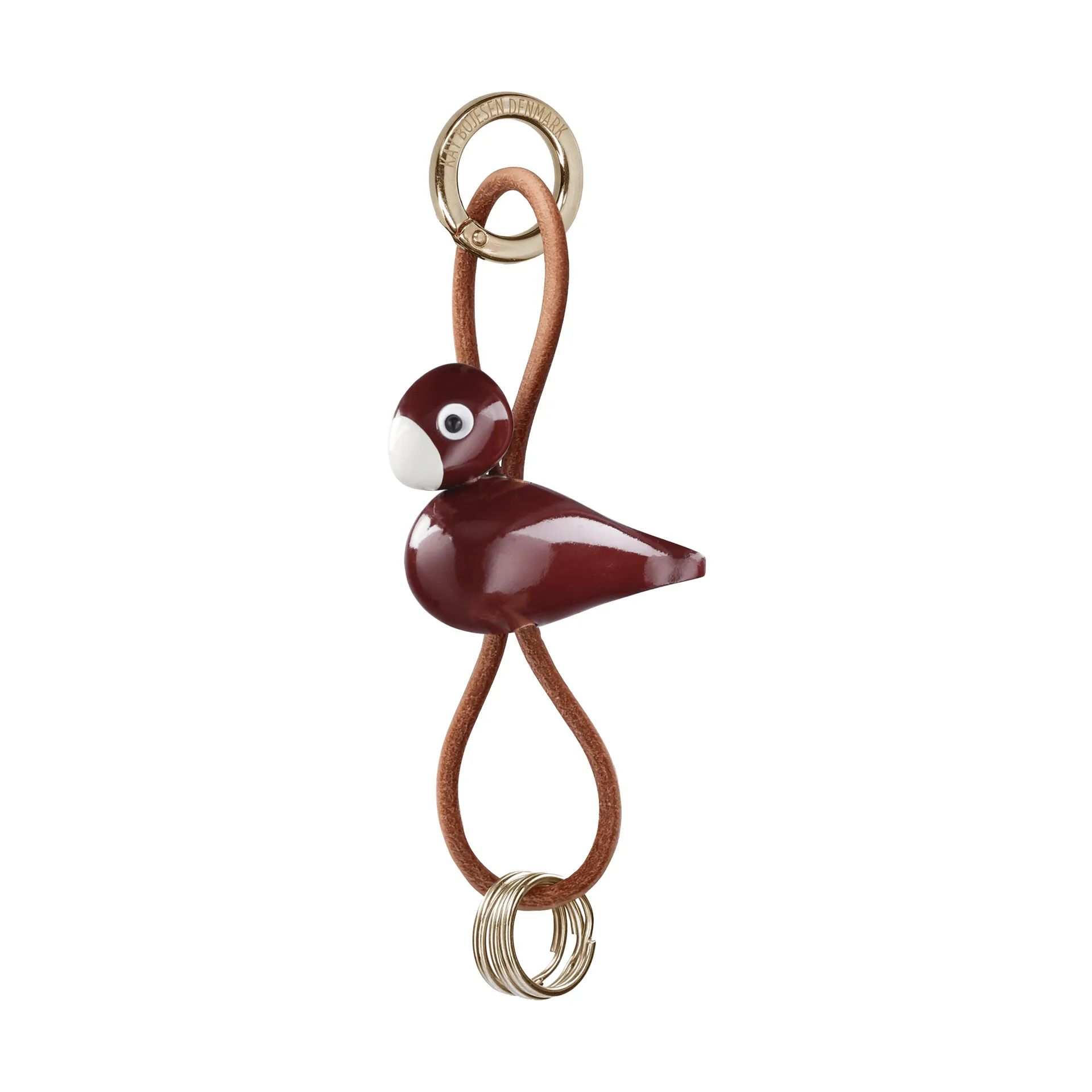 Kay Bojesen bird keyring, Bordeaux, natural leather Kay Bojesen Denmark