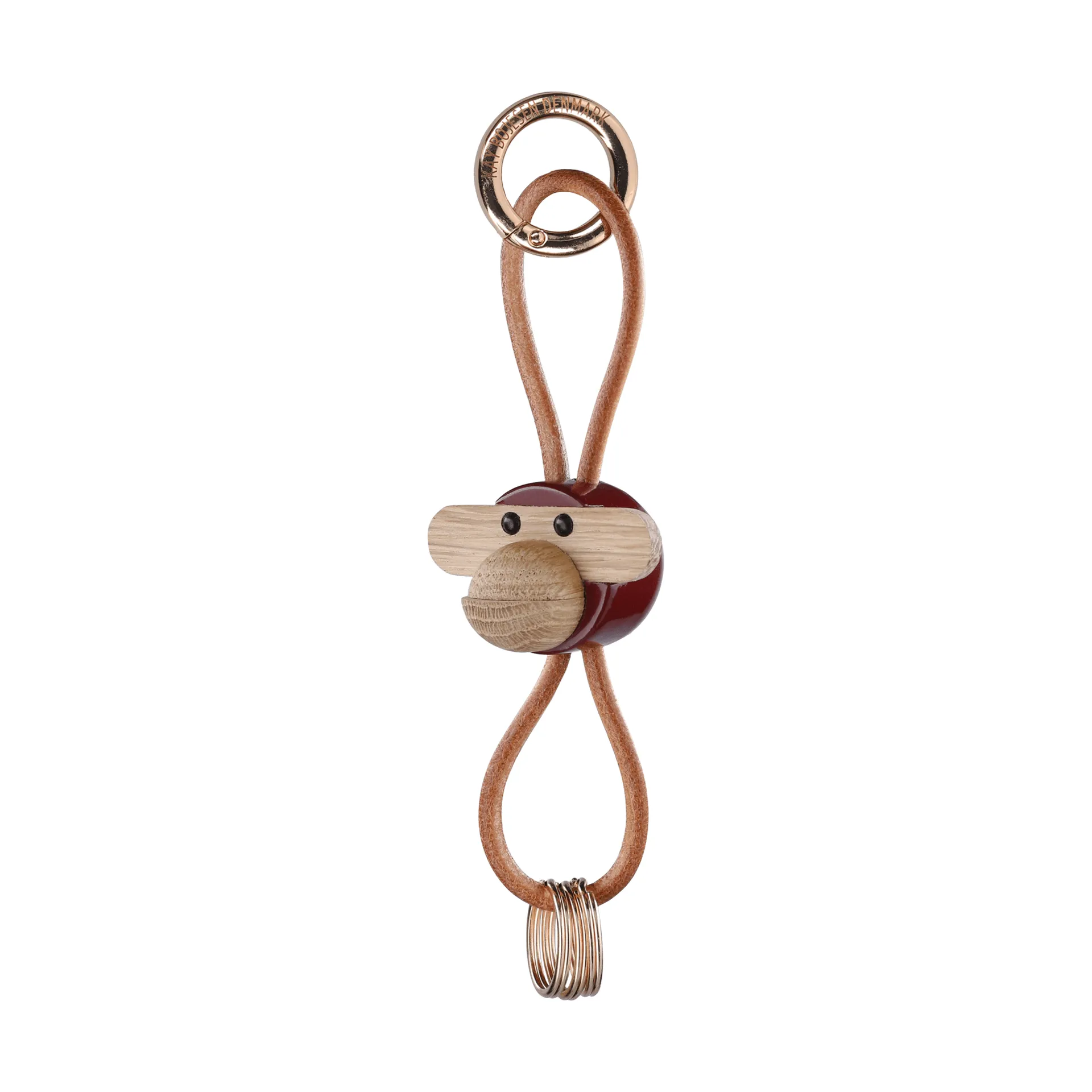 Kay Bojesen monkey keyring, Bordeaux, natural leather Kay Bojesen Denmark