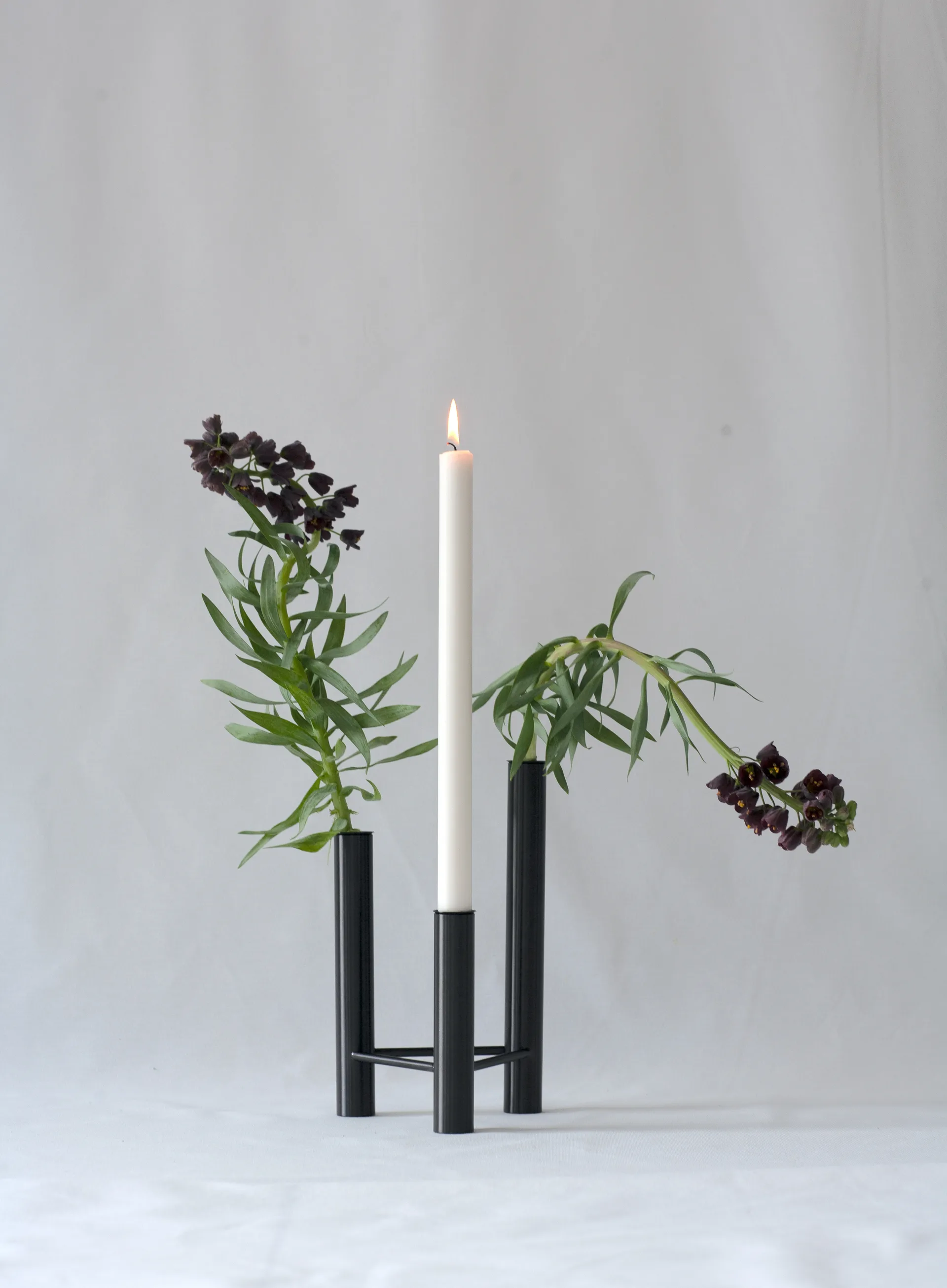 VISTA vase and candle sticks, Black Kay Bojesen