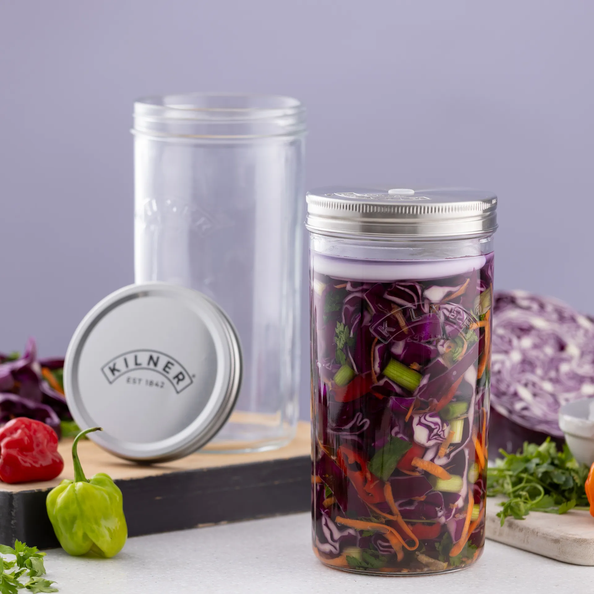 Kilner fermentation set, Clear-stainless steel, 1 L Kilner