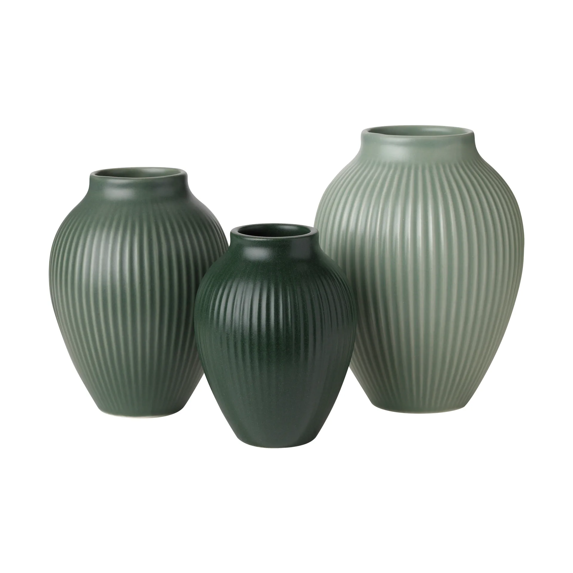 Knabstrup mini vase ripple matte 3-piece set, Misty green-celadon green-dark green Knabstrup Keramik
