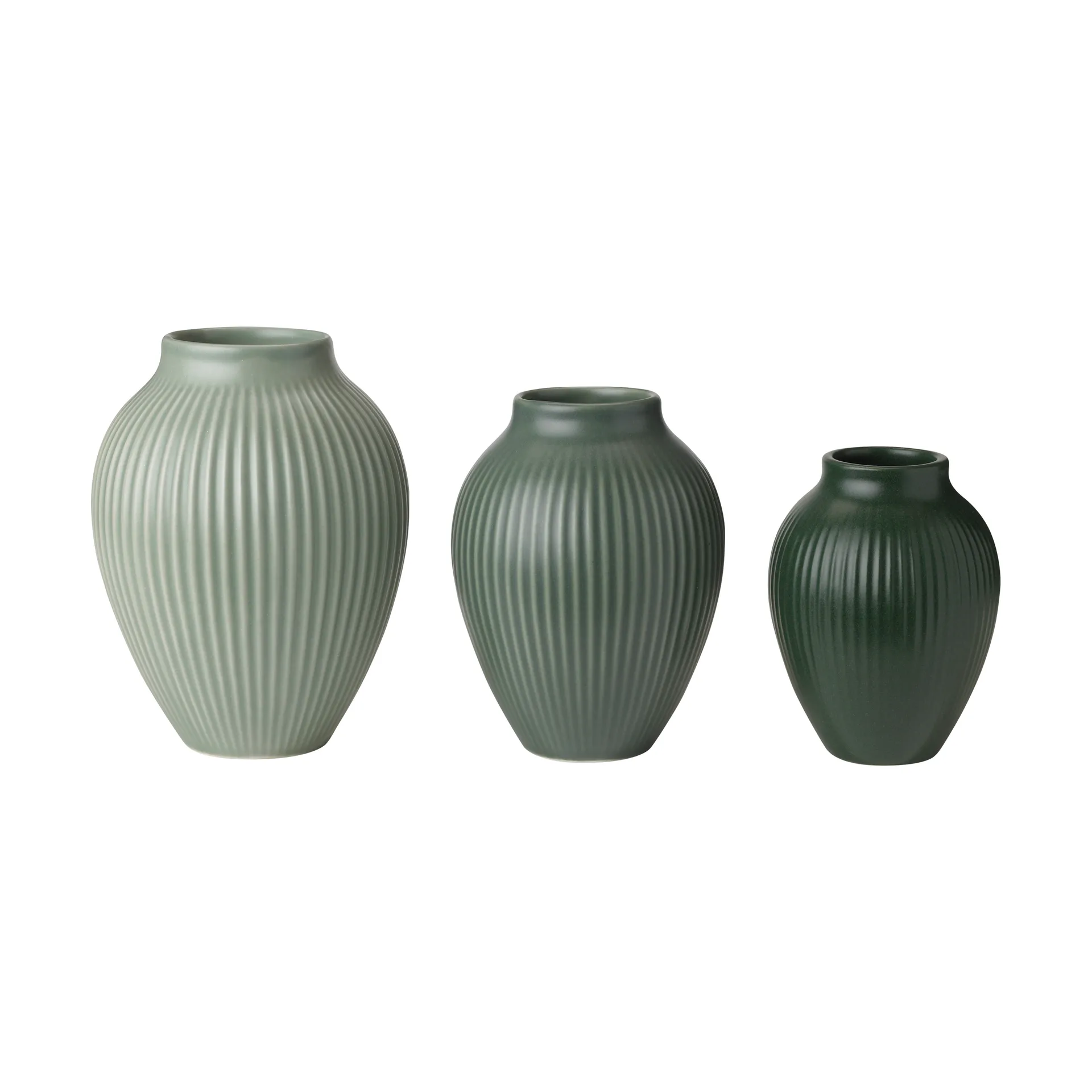Knabstrup mini vase ripple matte 3-piece set, Misty green-celadon green-dark green Knabstrup Keramik