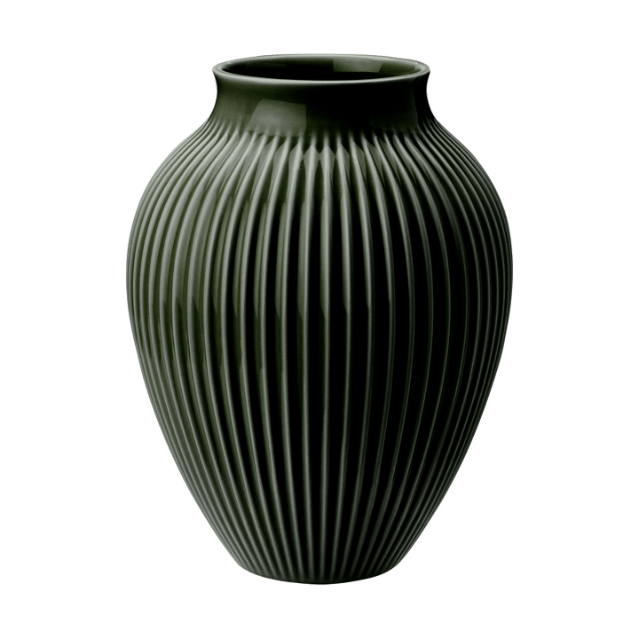 Knabstrup vase ribbed 20 cm, Dark green Knabstrup Keramik