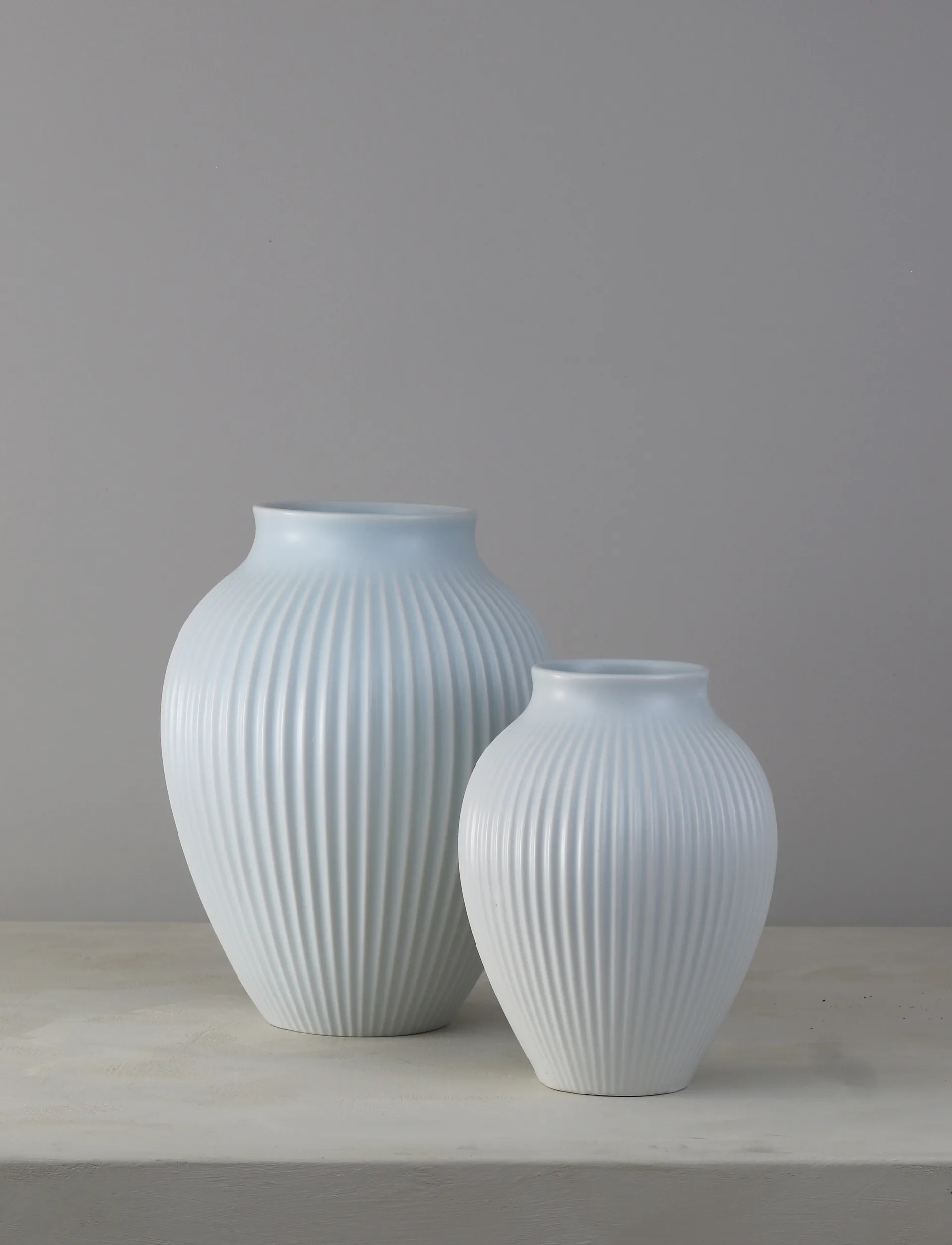Knabstrup vase ribbed 20 cm, Ice blue Knabstrup Keramik