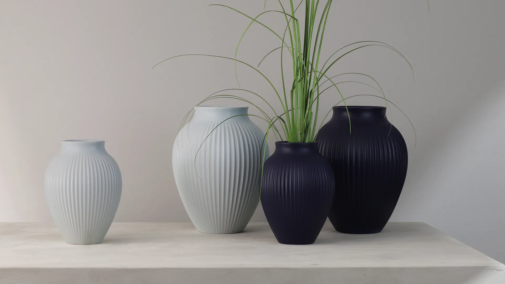 Knabstrup vase ribbed 27 cm, Dark blue Knabstrup Keramik