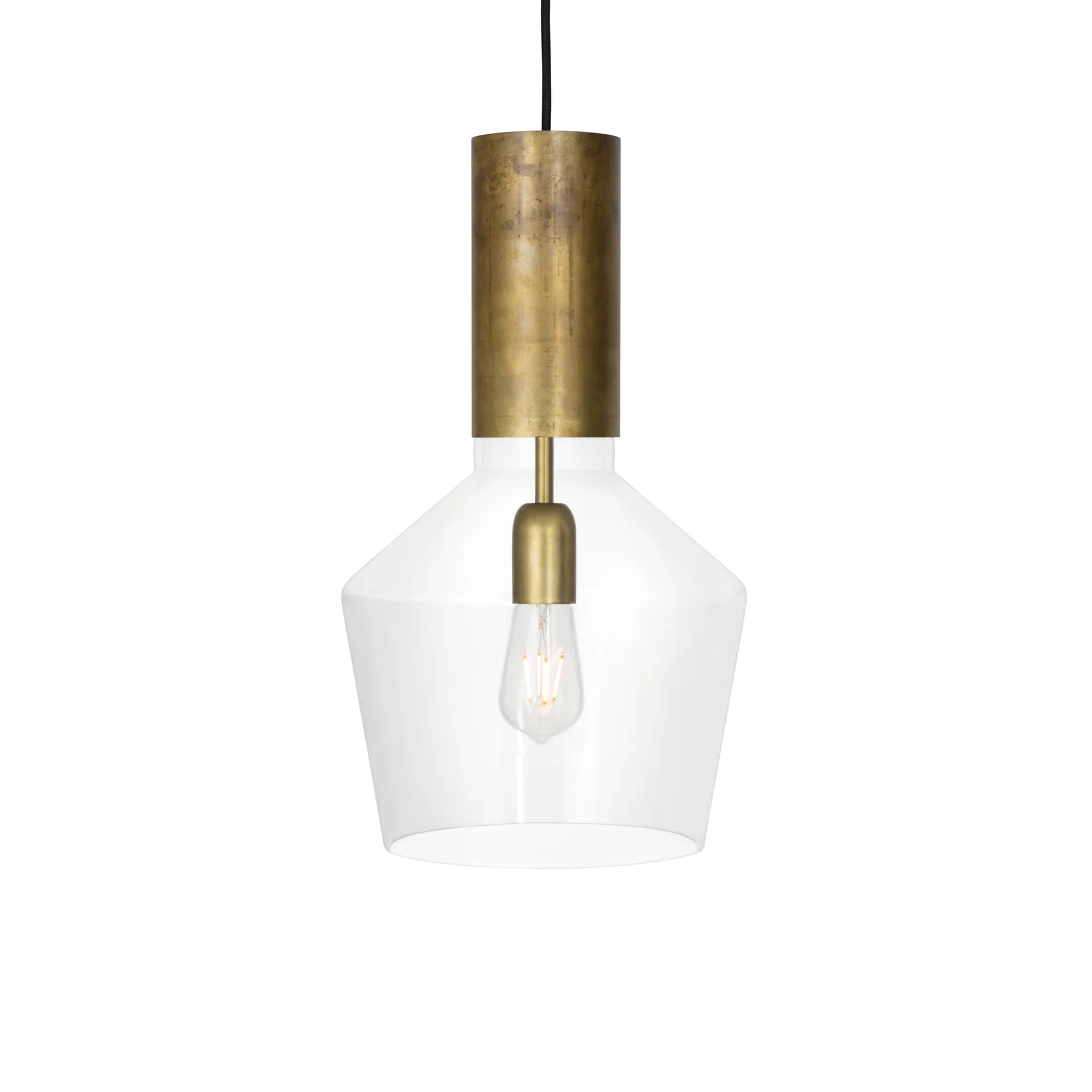 Fenomen pendant, Clear glass, raw brass, wide Konsthantverk