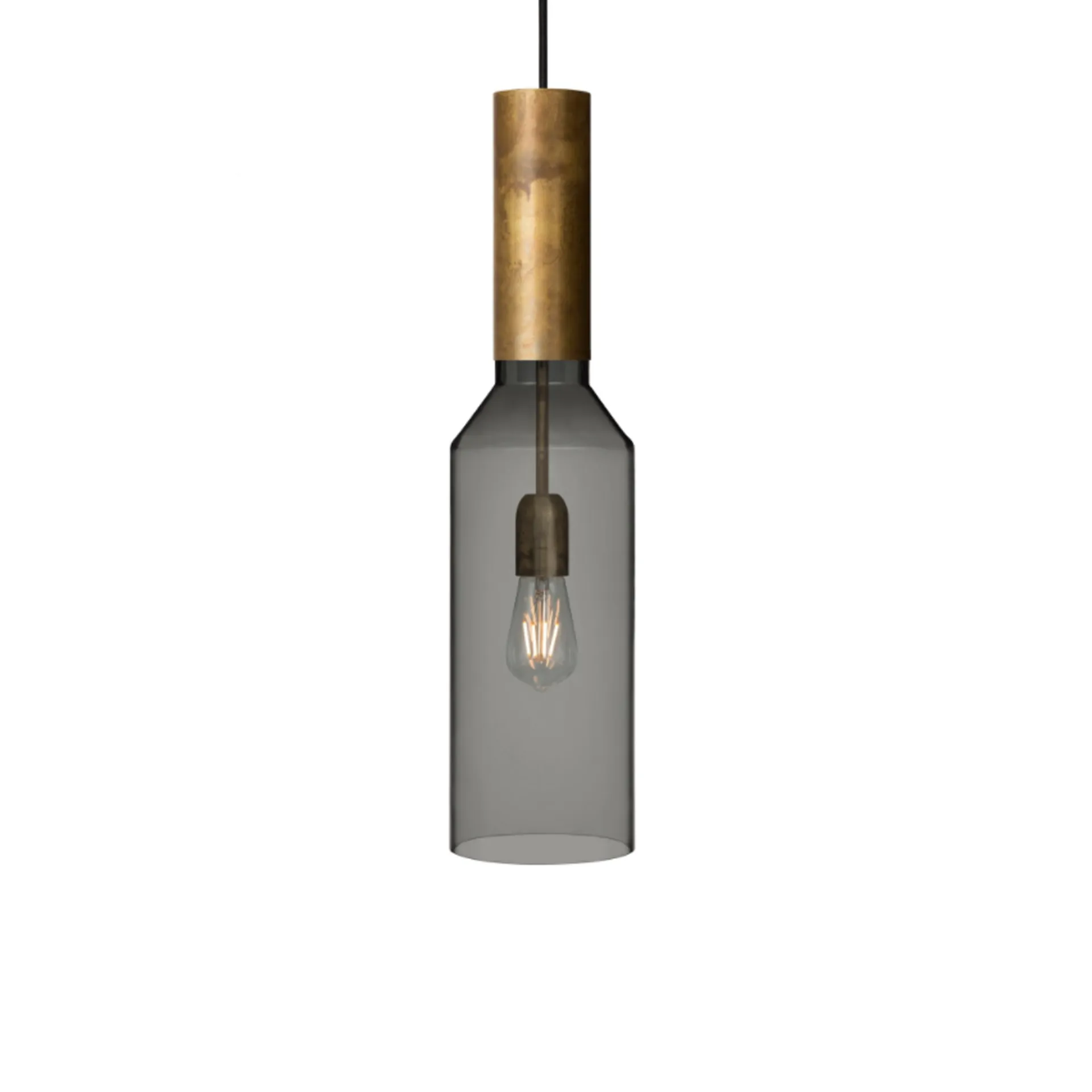 Fenomen pendant, Smoked glass, raw brass, small Konsthantverk