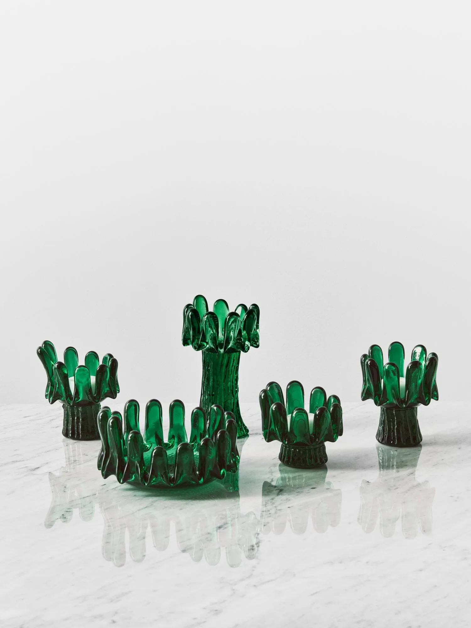 Sunflower candle holder 18 cm, Emerald green Kosta Boda