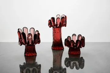 Sunflower candle holder 18 cm - Red - Kosta Boda