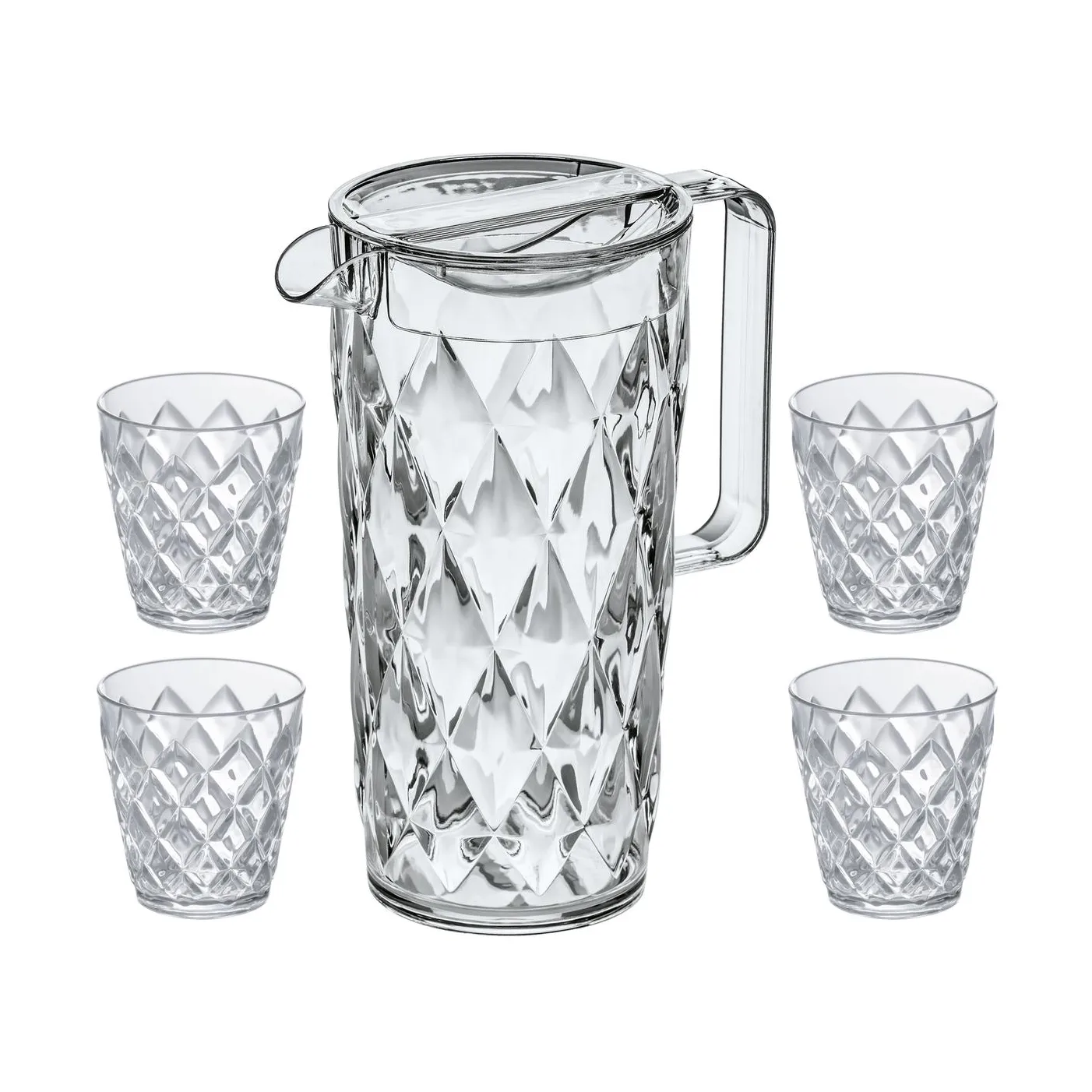 Crystal carafe incl 4 glasses, Crystal clear Koziol