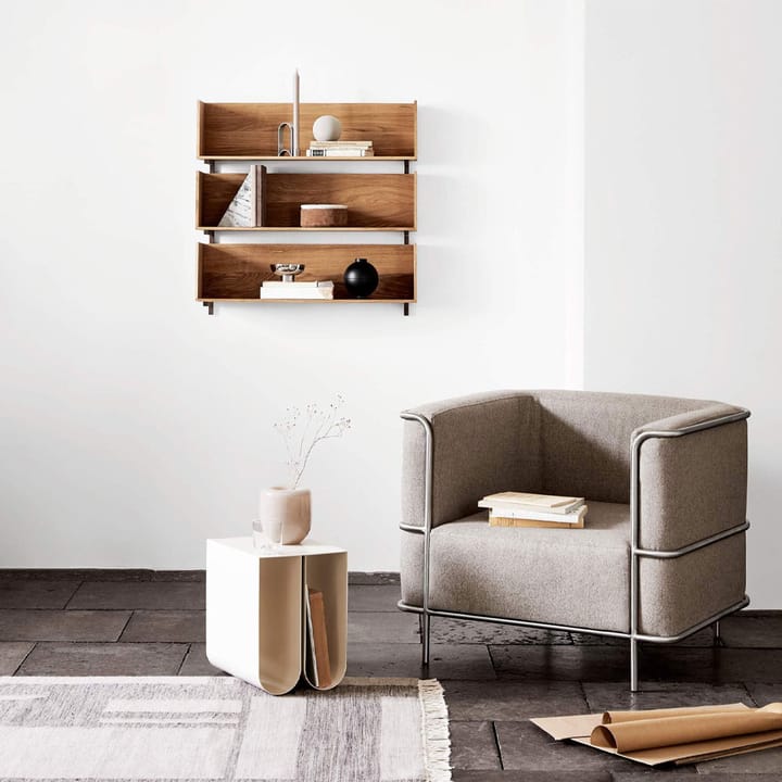 Stack wall shelf, Oak, consoles in dark oiled walnut Kristina Dam Studio