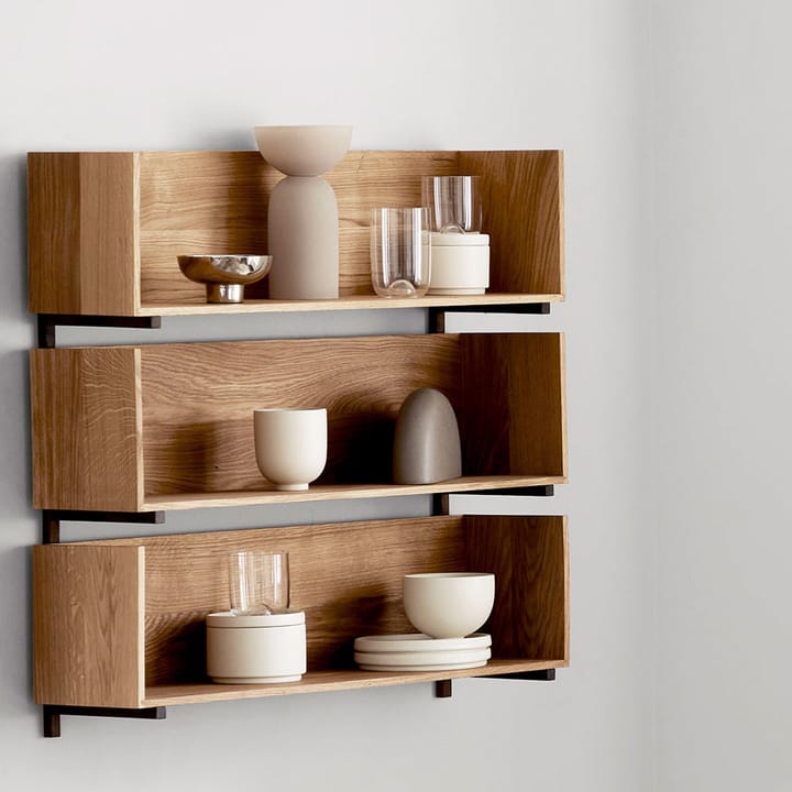 Stack wall shelf, Oak, consoles in dark oiled walnut Kristina Dam Studio