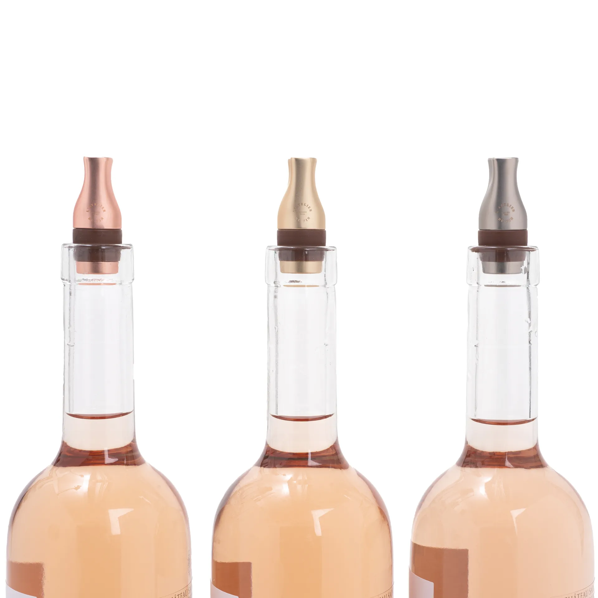 L'atelier du vin Le Trio bottle stoppers, Rose, silver and gold (matte) L'Atelier du Vin
