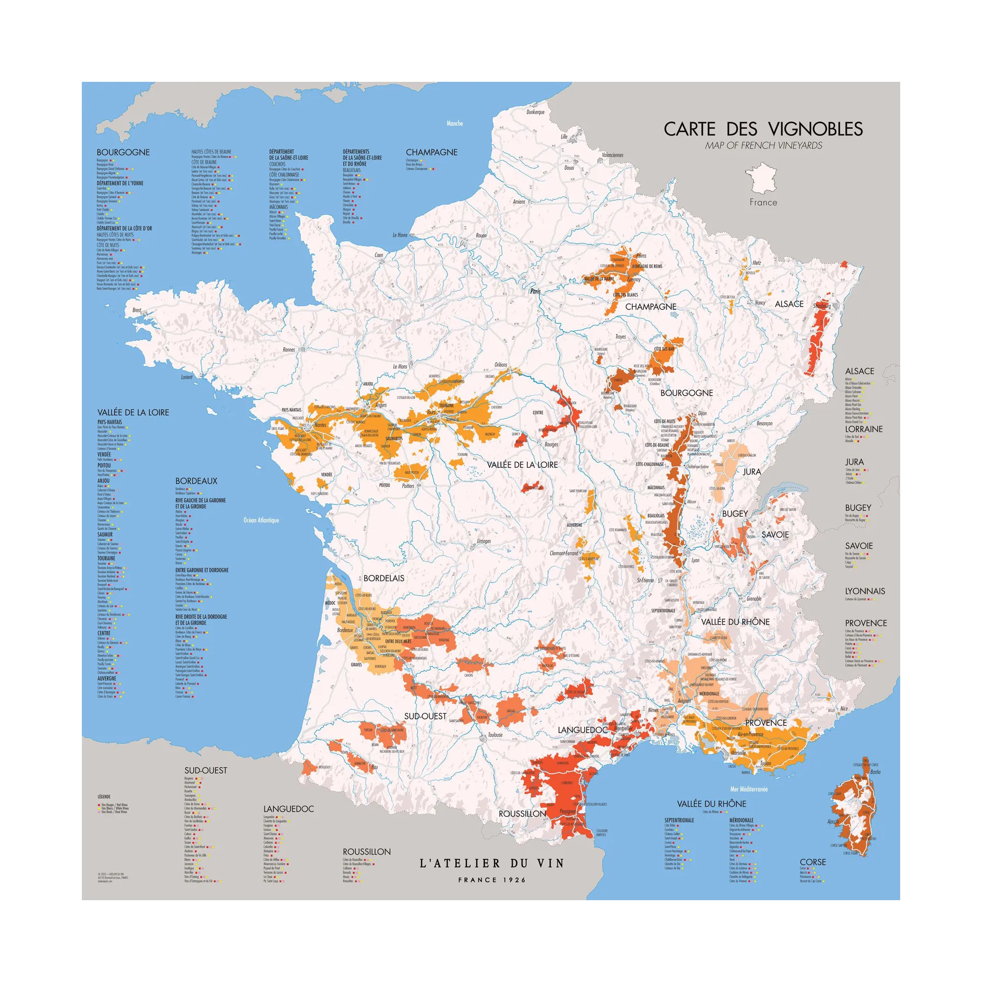 L'Atelier wine list France, 57x57 cm L'Atelier du Vin