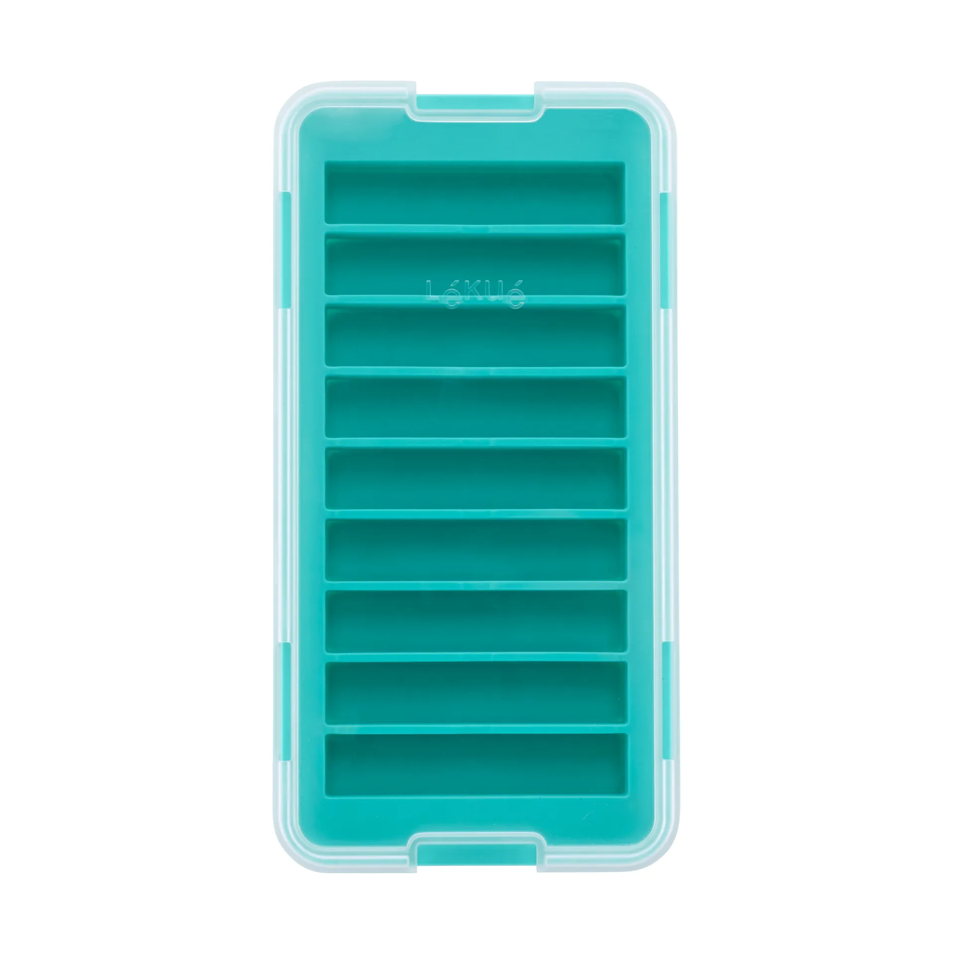 Lékué ice cube mold silicone with lid, Turquoise, slats Lékué